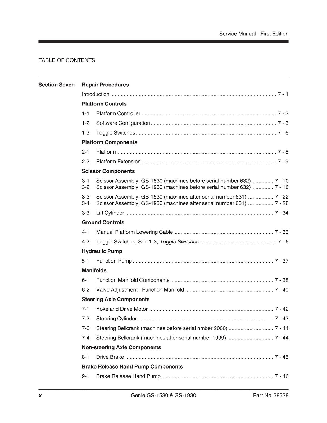 GENIE GS-1530 GS-1930 Service Manual Before SN 17408 - BOUND - COVERS - FOLDOUTS