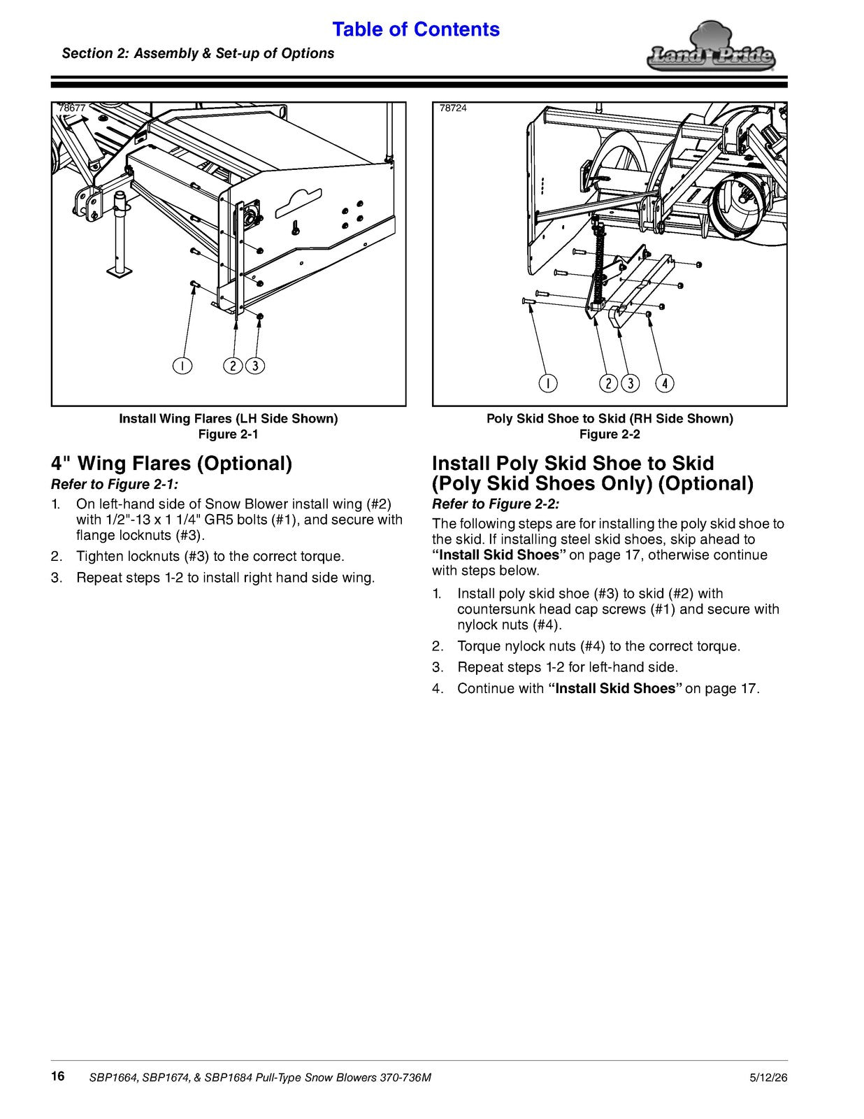 LAND PRIDE SBP16 Series Snow Blowers Operators Manual 2026 - WIRE BOUND - COVERS