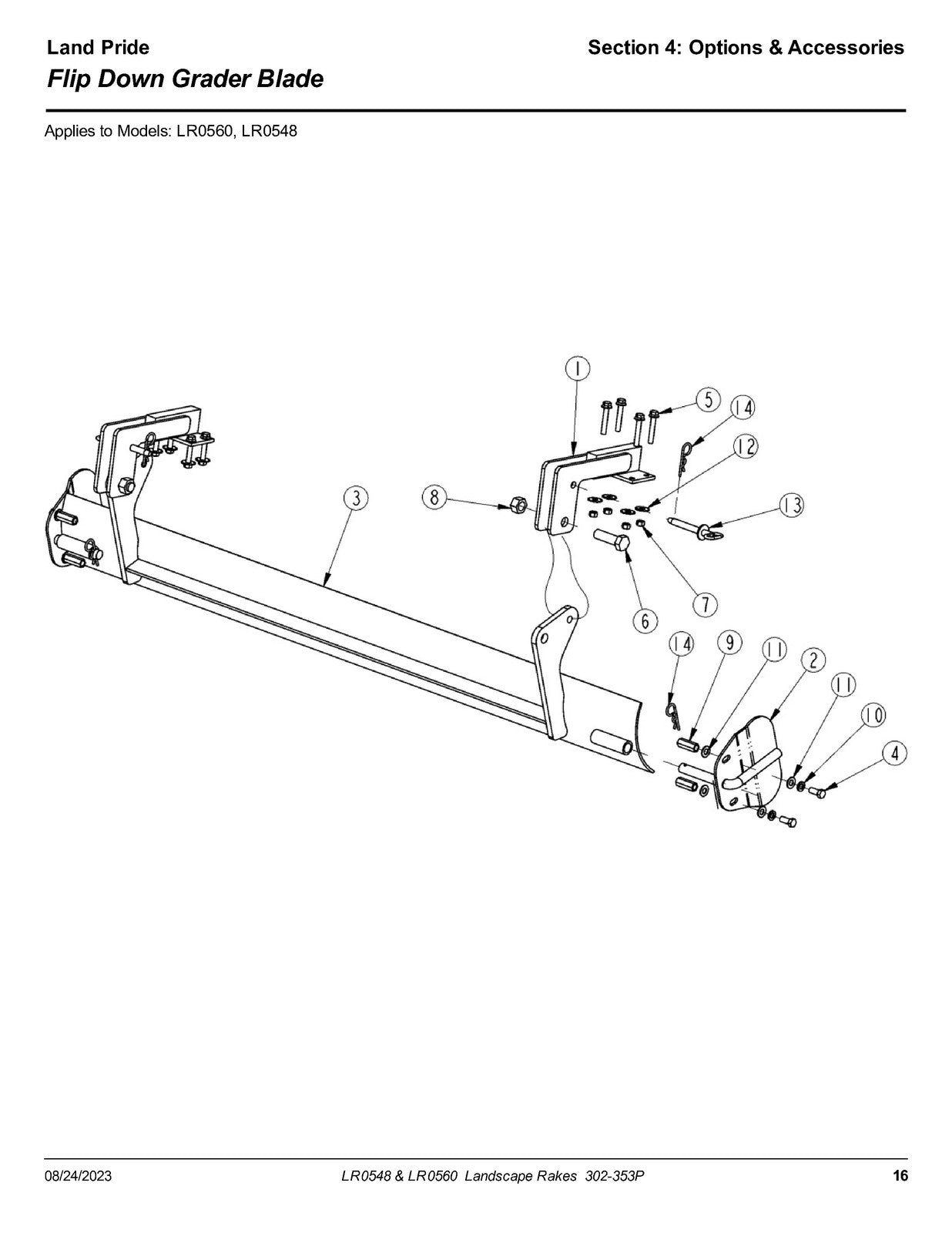 LAND PRIDE LR05 Series Landscape Rakes Parts Manual 2023 - WIRE BOUND - COVERS