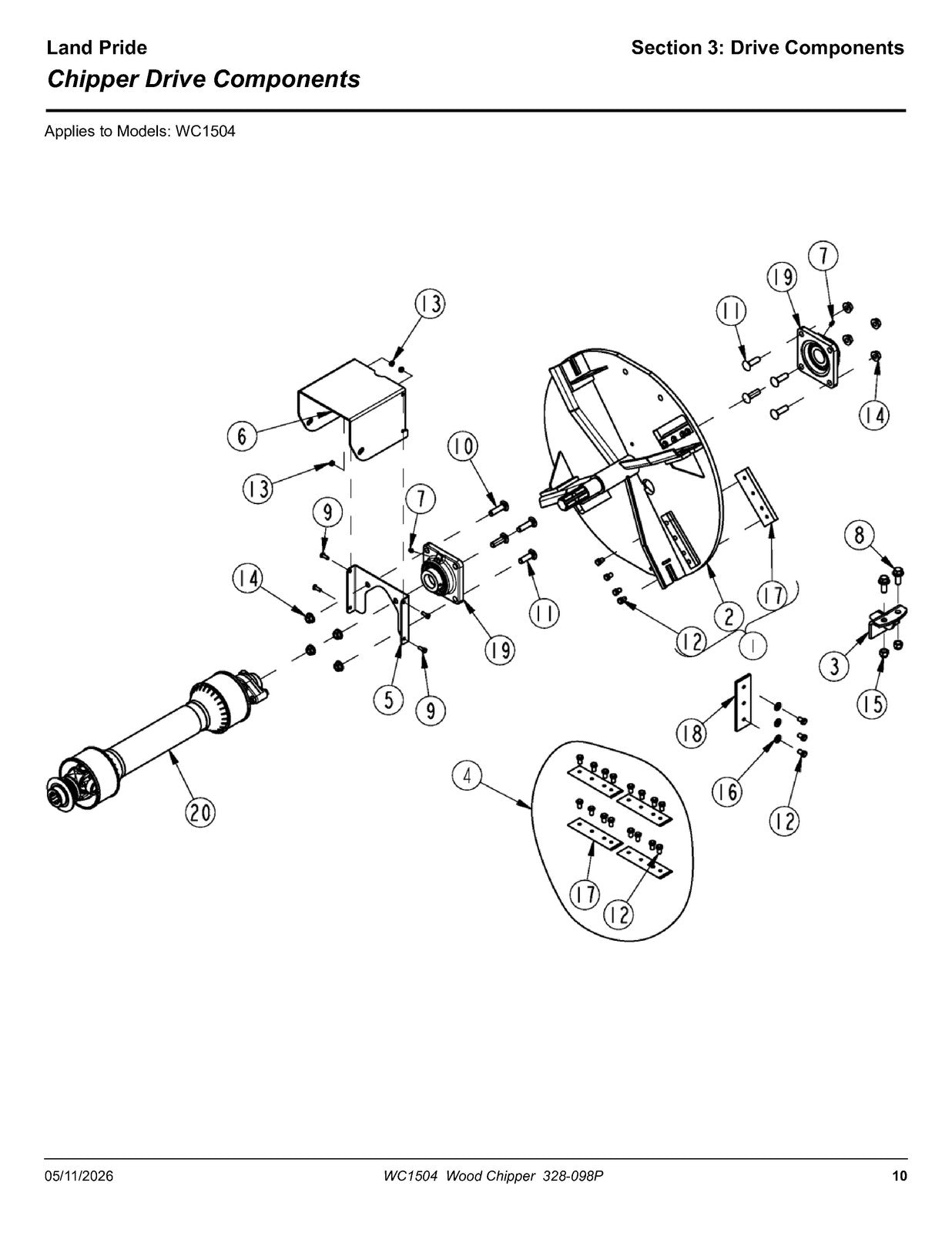 LAND PRIDE WC1504 Wood Chippers Parts Manual 2026 - WIRE BOUND - TOUGH COVERS