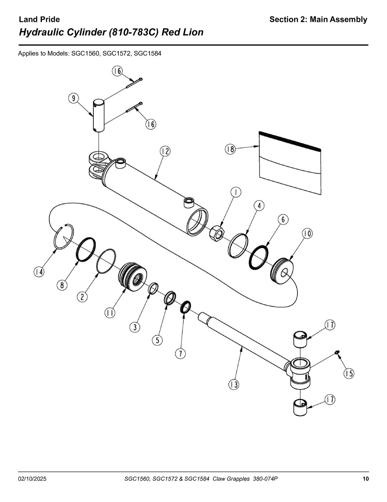 LAND PRIDE SGC15 Series Claw Grapples Parts Manual 2025 - WIRE BOUND - COVERS