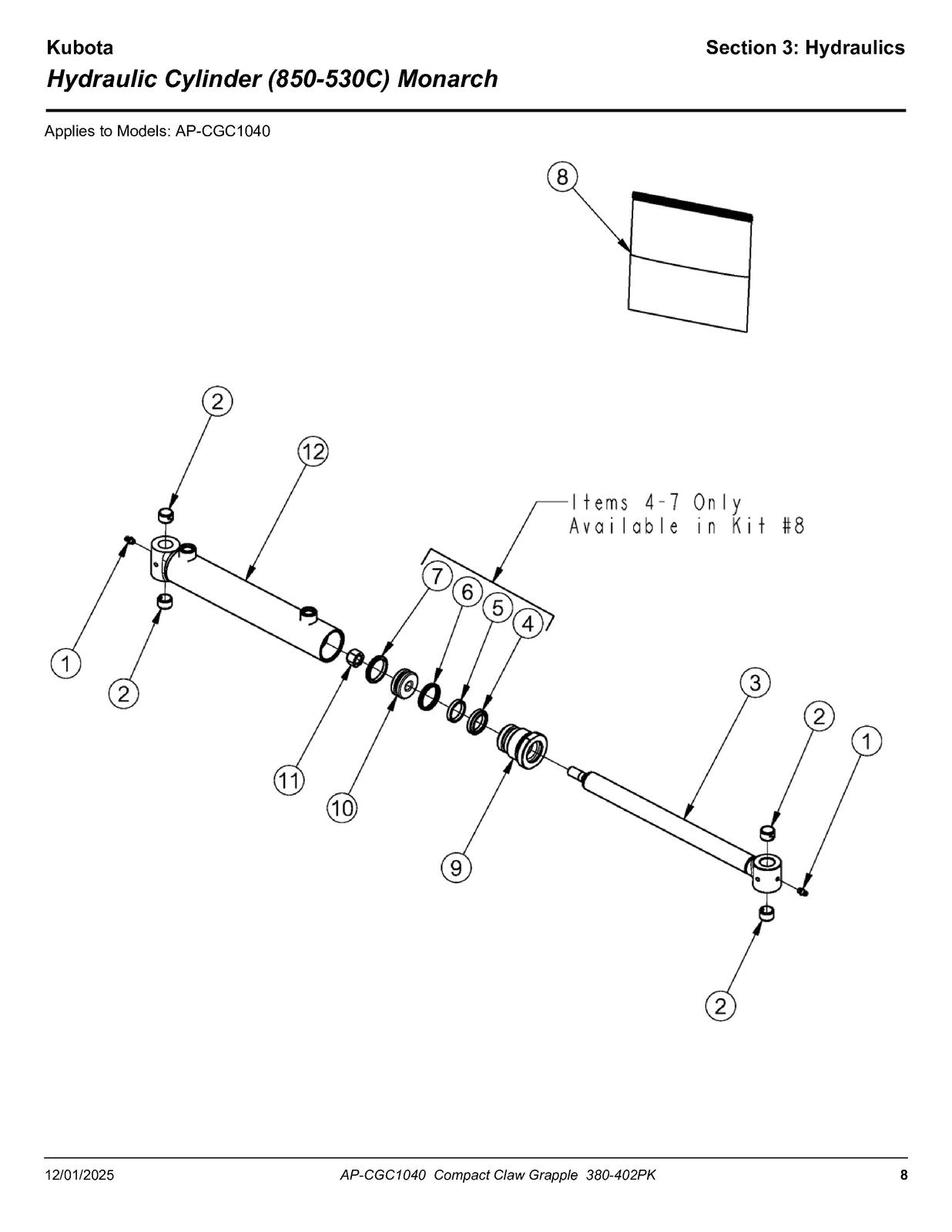 LAND PRIDE CGC10 Series Compact Claw Grapple Parts Manual 2025 - WIRE BOUND