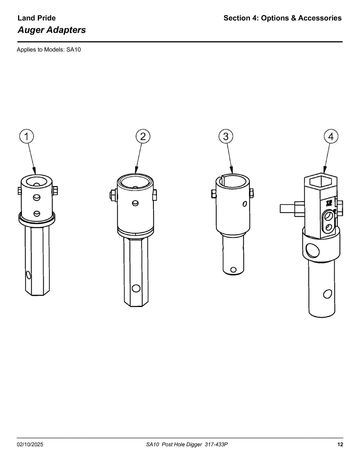 LAND PRIDE SA10 Series Hydraulic Post Hole Digger Parts Manual 2025 - WIRE BOUND