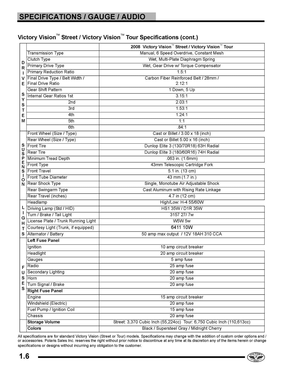 VICTORY Vision Street Tour Service Manual 2008 - BOUND - COVERS - XL FOLDOUTS