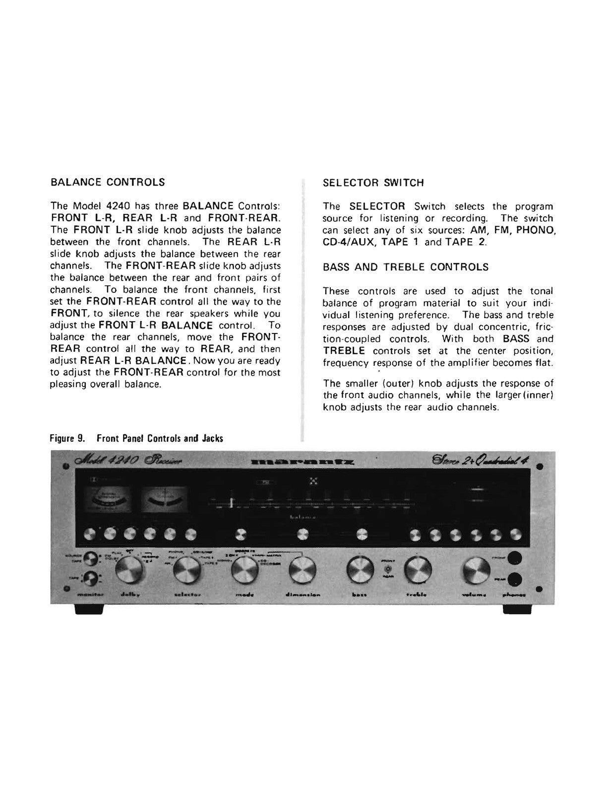 MARANTZ 4240 Stereo 2 Quadradial 4 Receiver Owners Manual - WIRE BOUND - COVERS