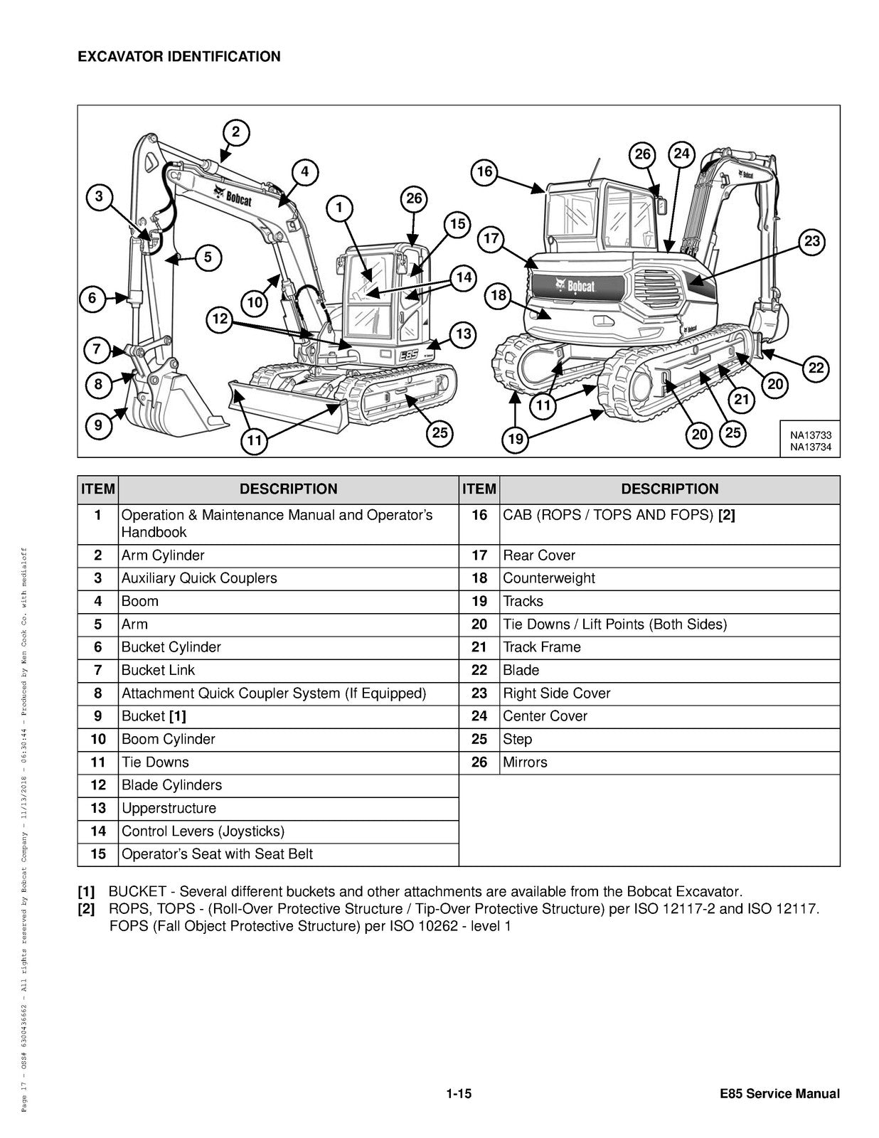 BOBCAT E85 Excavator Service Manual SN B48411001 Up - BOUND - COVERS - FOLDOUTS