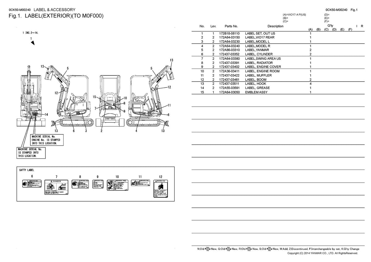 YANMAR ViO17-A Excavator Parts & Service Manual BUNDLE - WIRE BOUND - COVERS