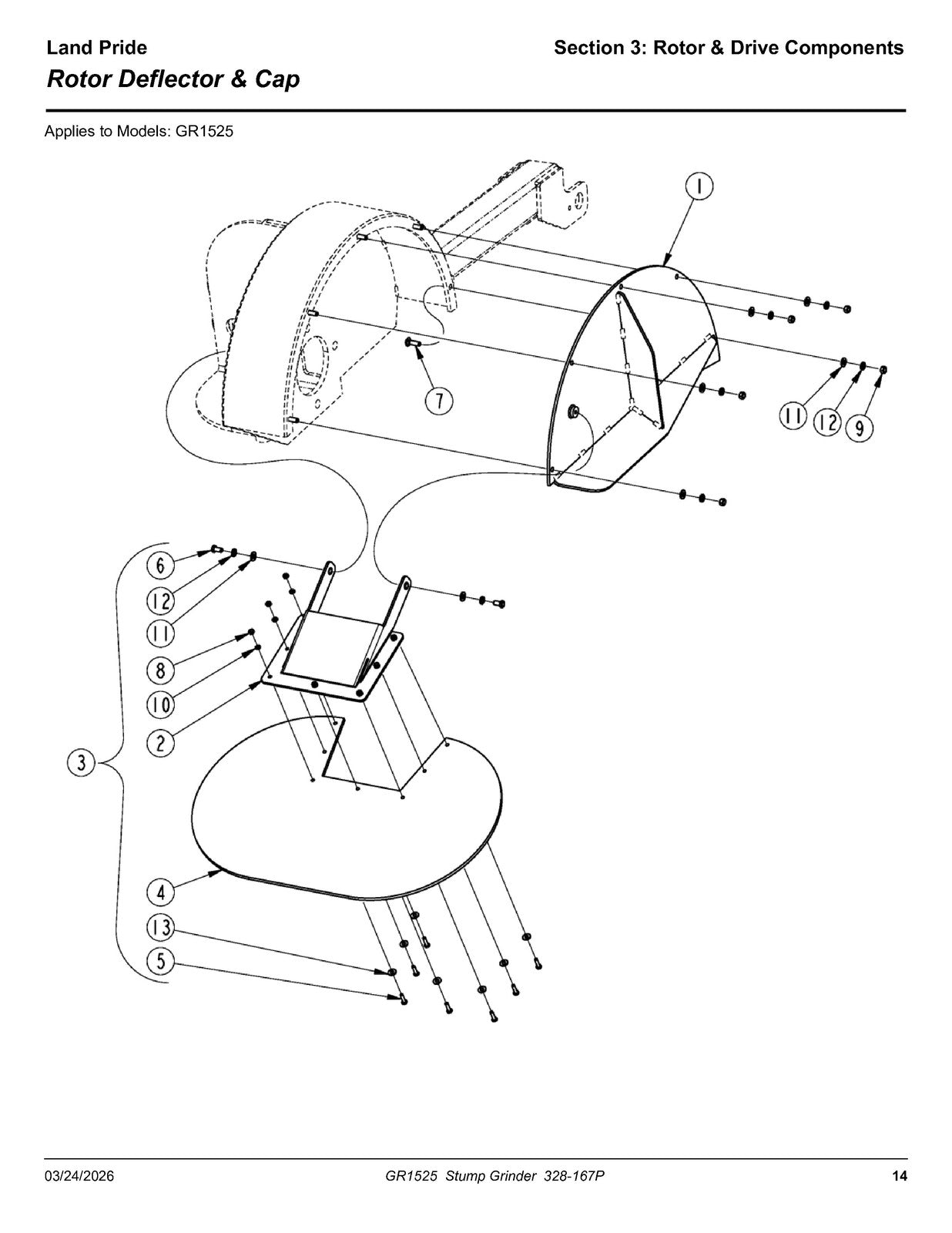 LAND PRIDE GR15 Series Stump Grinder Parts Manual 2026 - WIRE BOUND - COVERS