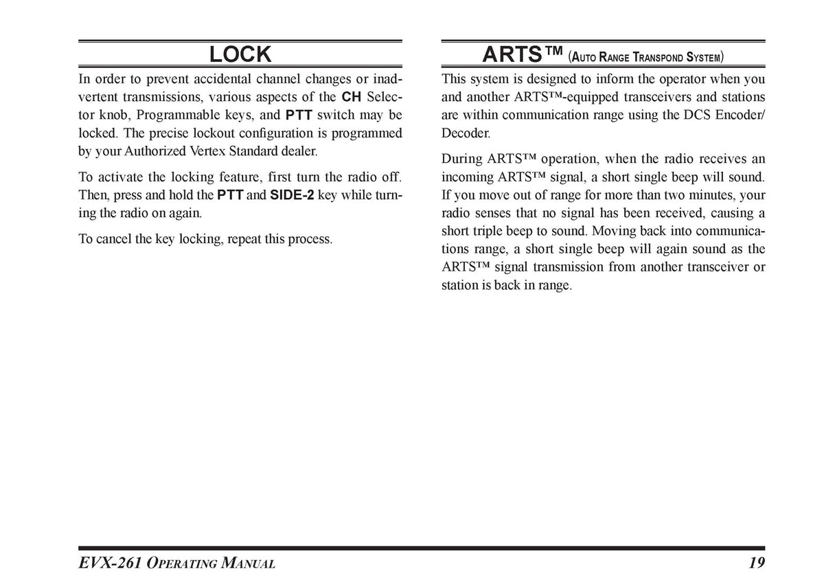 VERTEX STANDARD EVX-261 Two-Way Radio Operating Manual - WIRE BOUND - COVERS