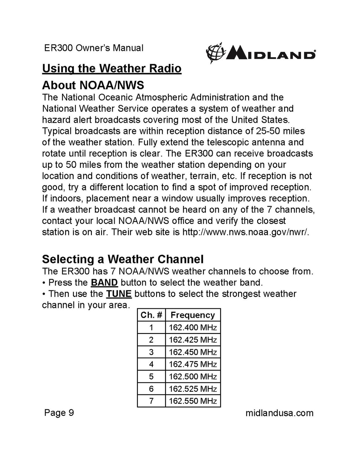 MIDLAND ER300 Emergency Crank Digital Weather Alert Radio Owners Manual - BOUND