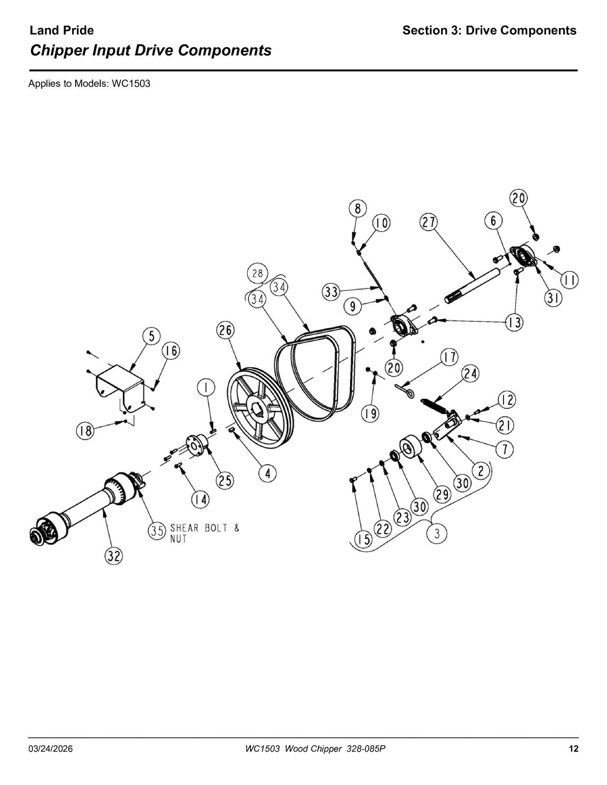 LAND PRIDE WC1503 Wood Chippers Parts Manual 2026 - WIRE BOUND - TOUGH COVERS