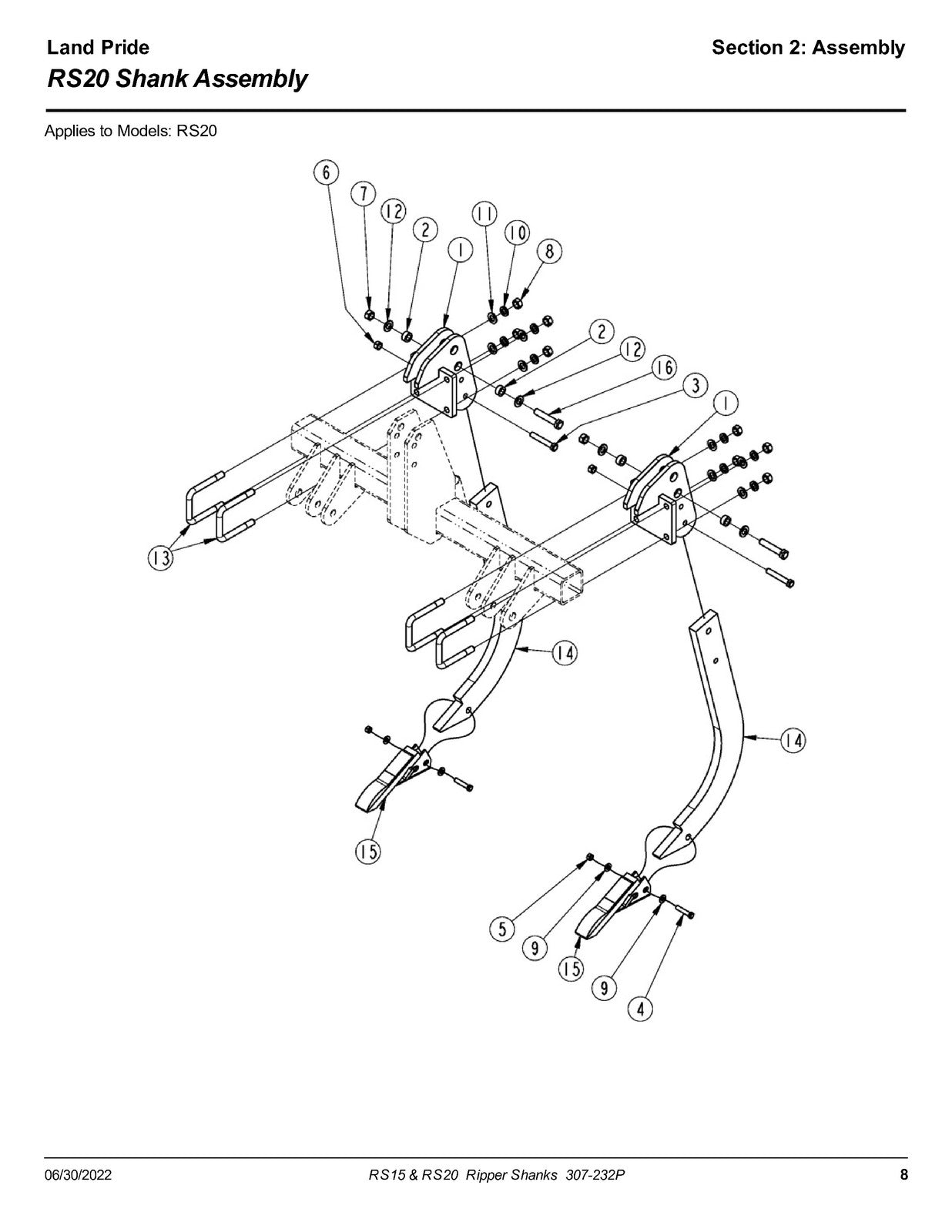 LAND PRIDE RS15 Series Ripper Shanks Parts Manual 2022 - WIRE BOUND - COVERS