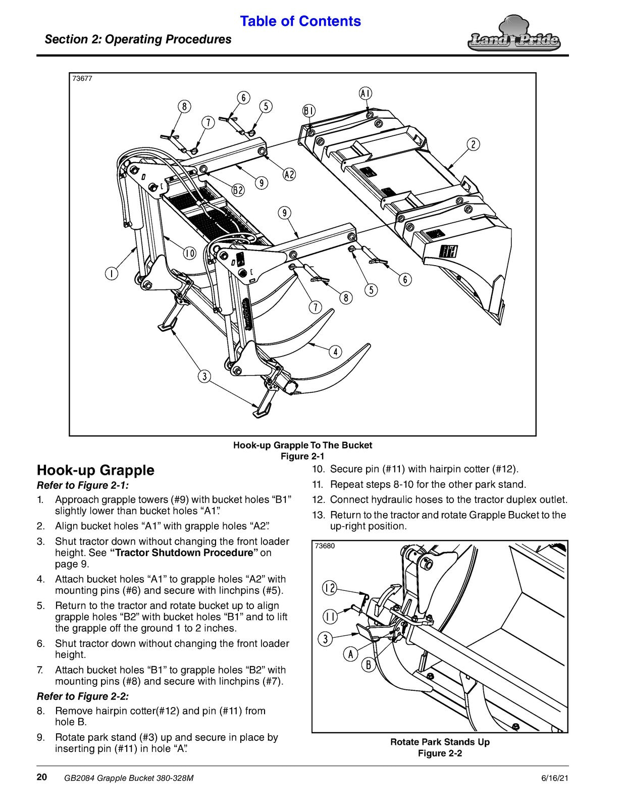 LAND PRIDE GB20 Series Grapple Bucket Operators Manual - WIRE BOUND - COVERS