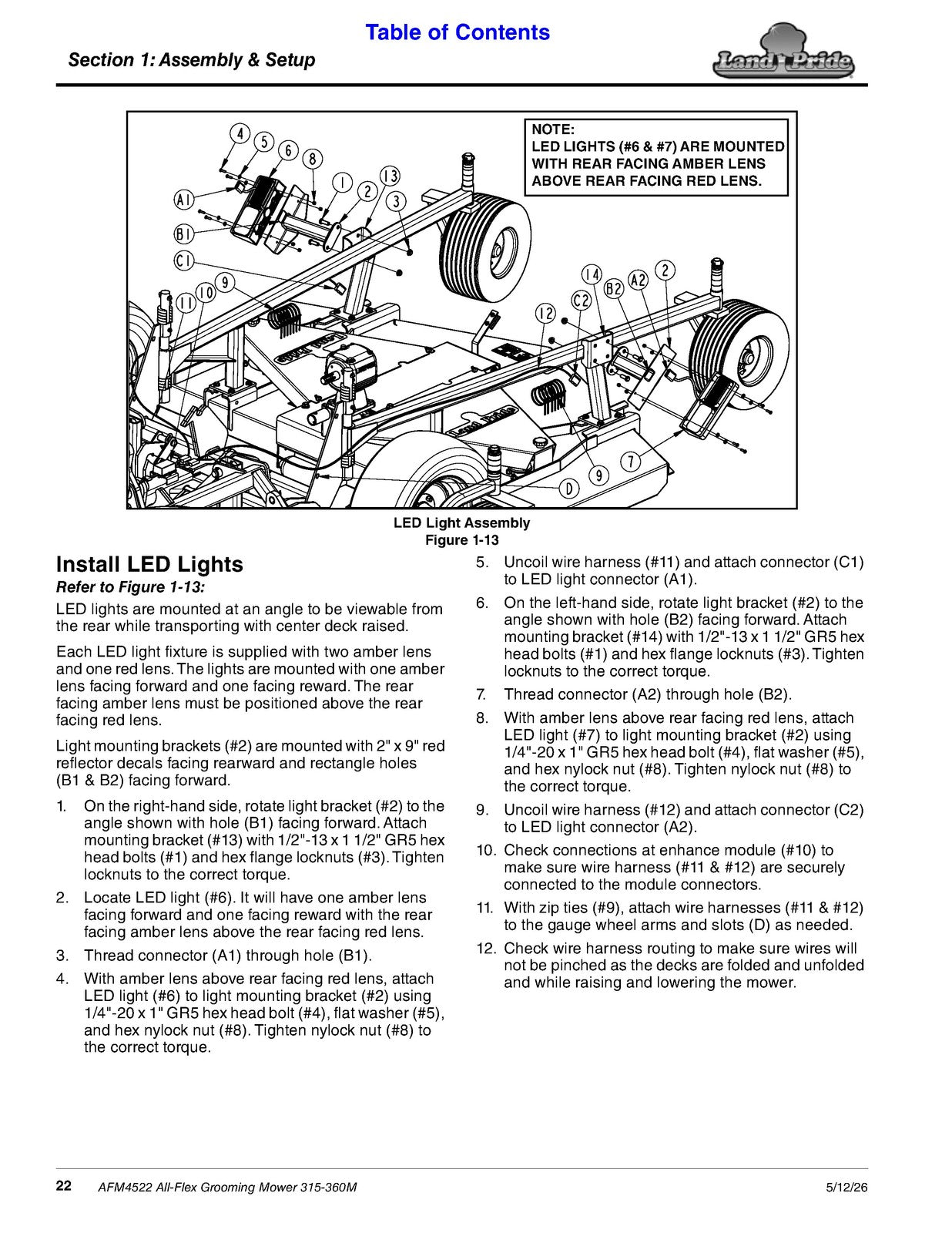 LAND PRIDE AFM4522 All-flex Mowers Operators Manual - WIRE BOUND - TOUGH COVERS