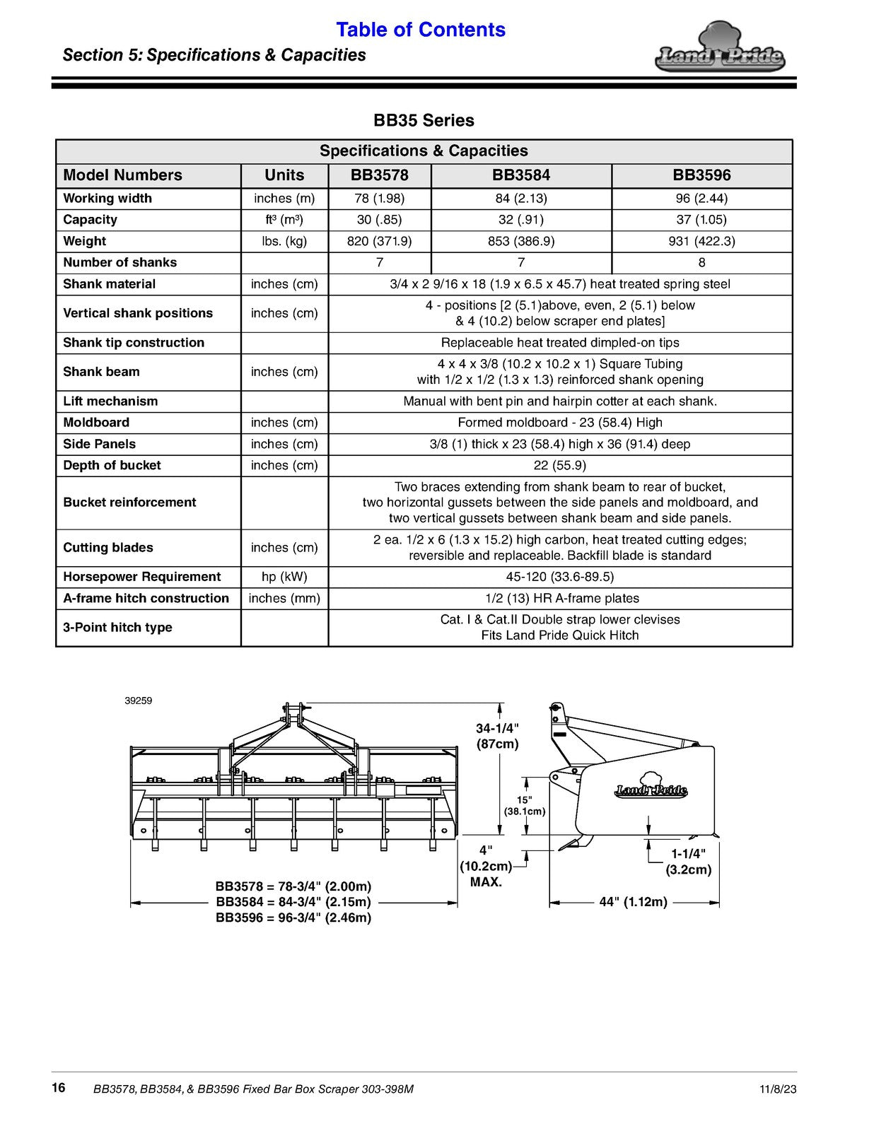 LAND PRIDE BB35 Series Box Scrapers Operators Manual - WIRE BOUND - TOUGH COVERS