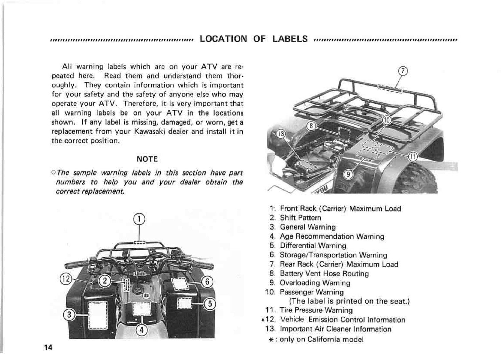 KAWASAKI Bayou 300 All Terrain Vehicle Owners Manual 2 - WIRE BOUND - COVERS