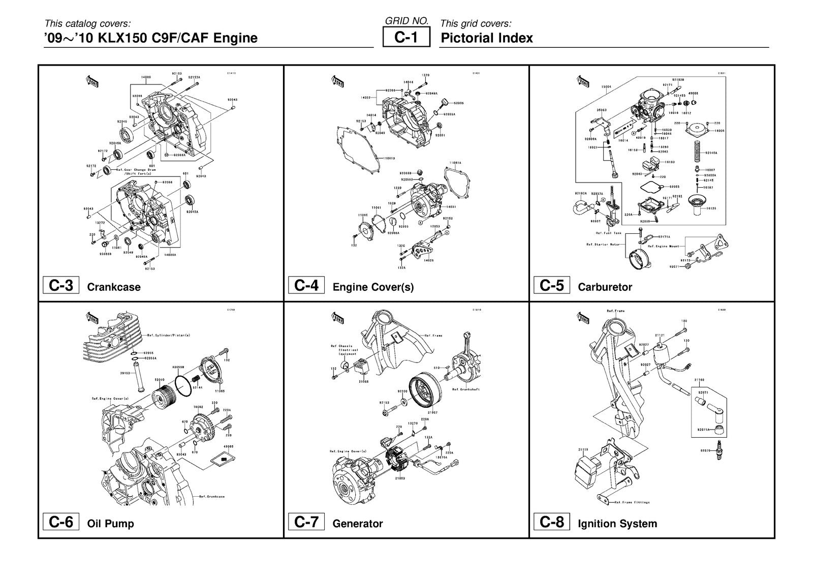 KAWASAKI KLX150 C9F CAF Parts Catalog Manual 2009 2010 - WIRE BOUND - COVERS