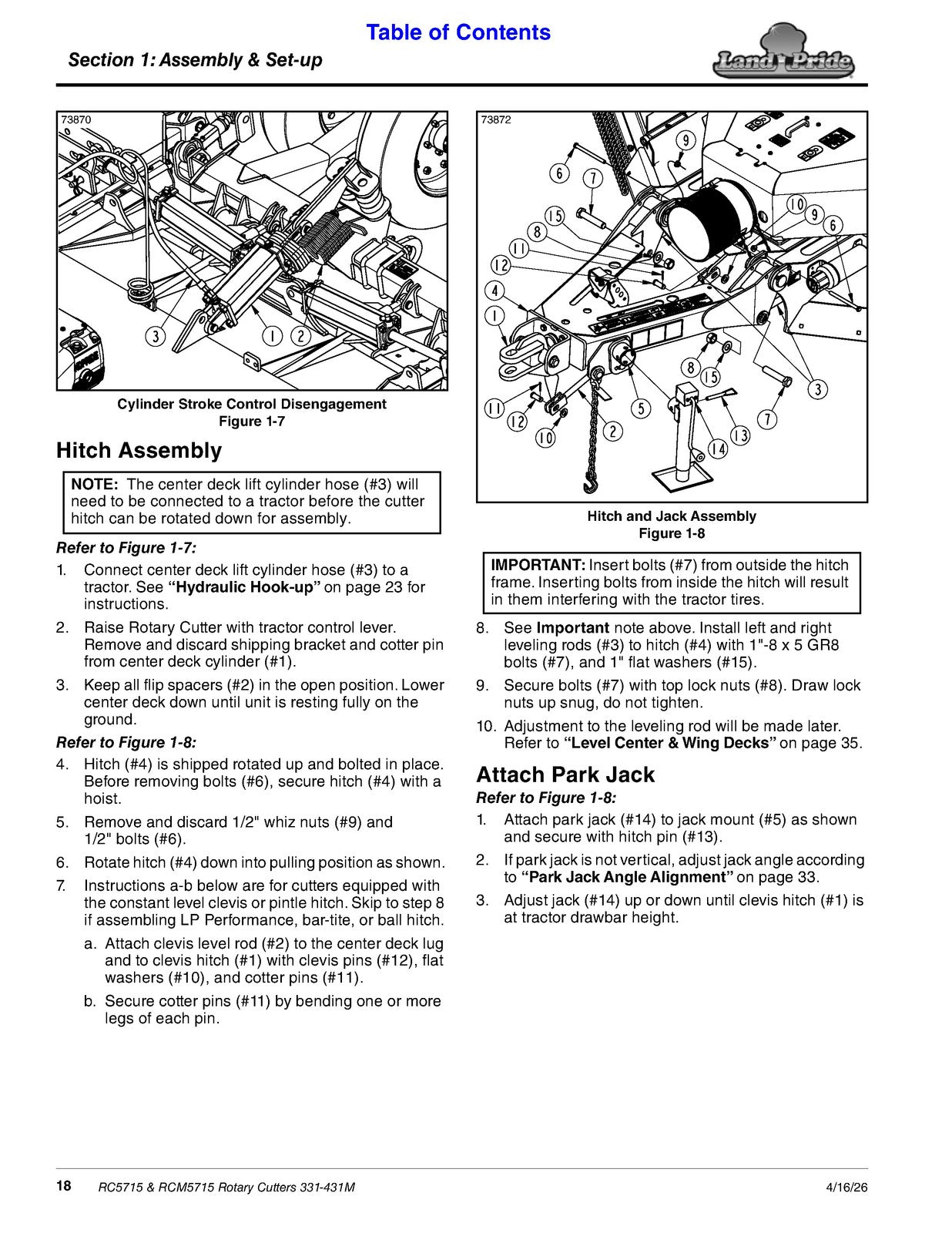 LAND PRIDE RC5715 Rotary Cutters Operators Manual - WIRE BOUND - TOUGH COVERS