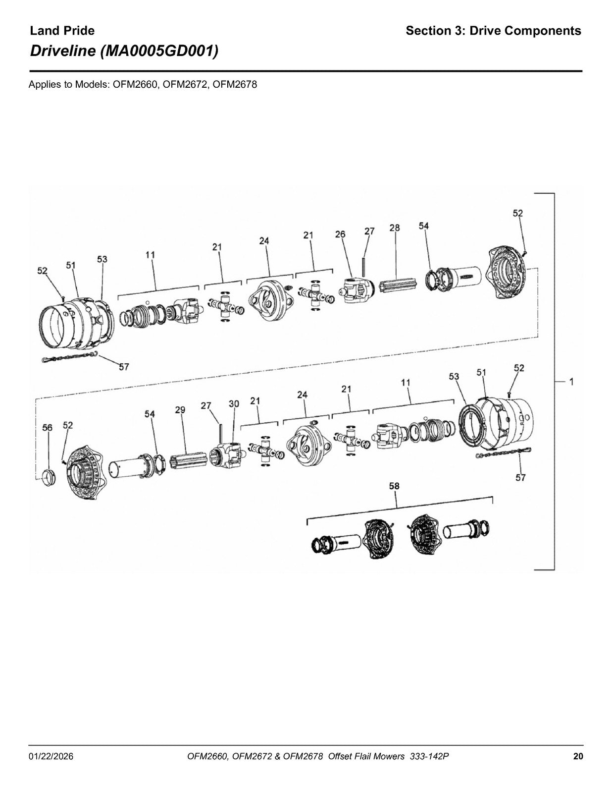 LAND PRIDE OFM26 Series Offset Flail Mowers Parts Manual 2026 - WIRE BOUND