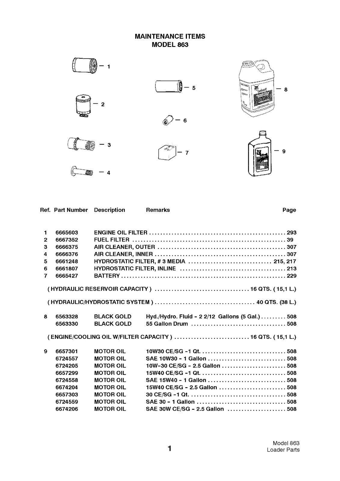 BOBCAT 863 Skid Steer Loader Parts Manual SN 514411001 Up 2001 - WIRE BOUND