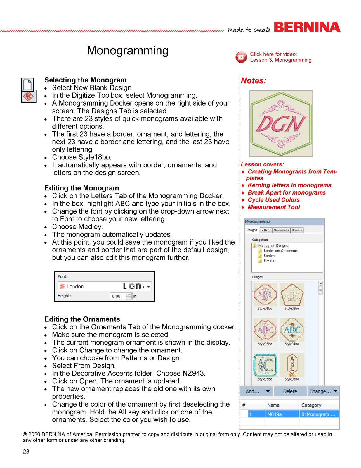 BERNINA Embroidery Software 82 Automatic Digitizing Workbook 1 Manual - BOUND