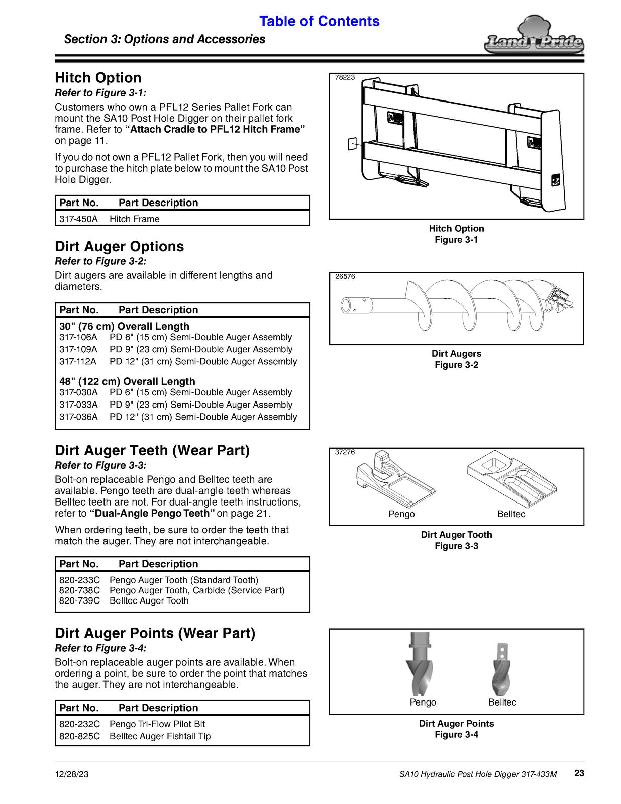 LAND PRIDE SA10 Series Hydraulic Post Hole Digger Operators Manual - WIRE BOUND