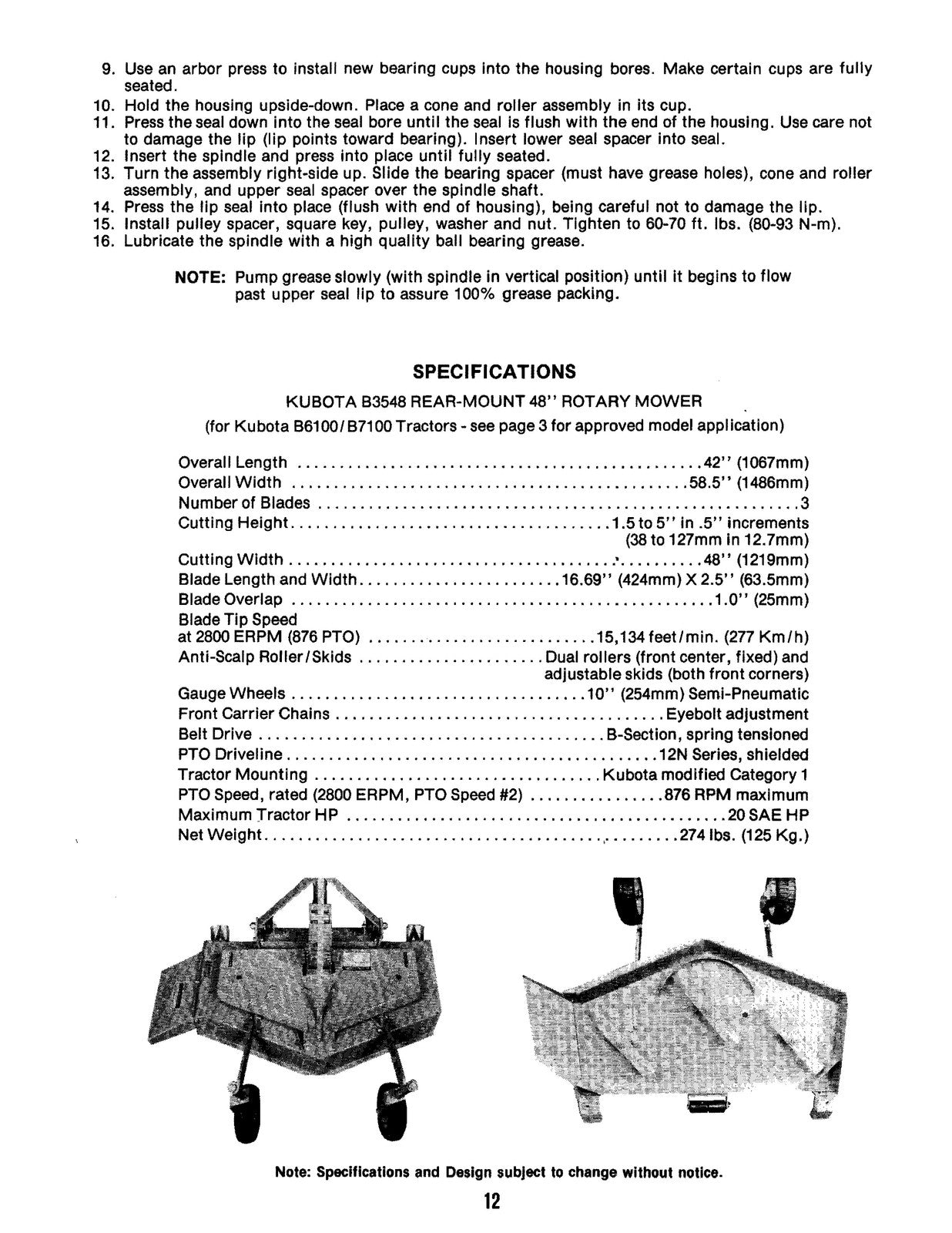 KUBOTA  More Rear-Mount Mower Parts And Manual For B6100 B7100 Tractors - BOUND