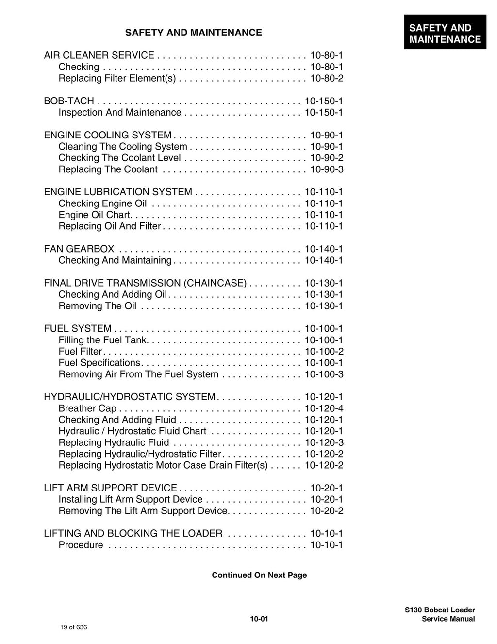 BOBCAT S130 Loader SN 524611001 and up Service Manual, BOUND, COVERS, FOLDOUTS