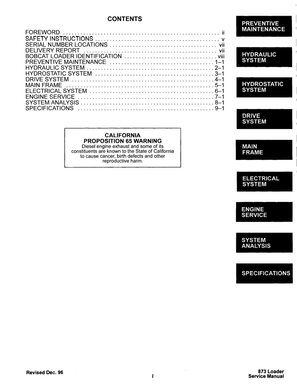 BOBCAT 873 Service Repair Manual - BOUND - COVERS - XL FOLDOUT PAGES