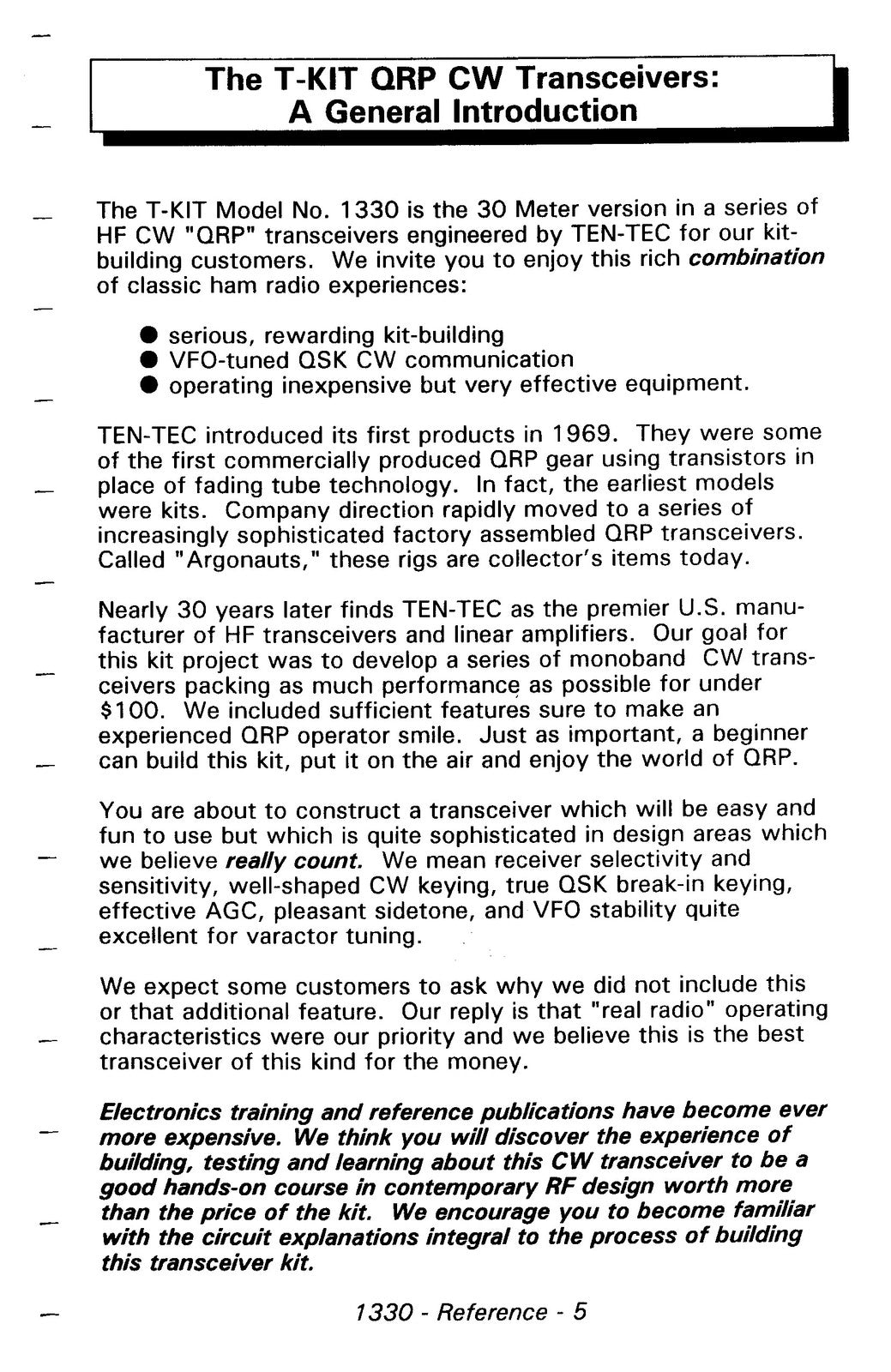 TEN TEC 1330 30 Meter CW Transceiver User Manual - BOUND - COVERS - XL FOLDOUTS