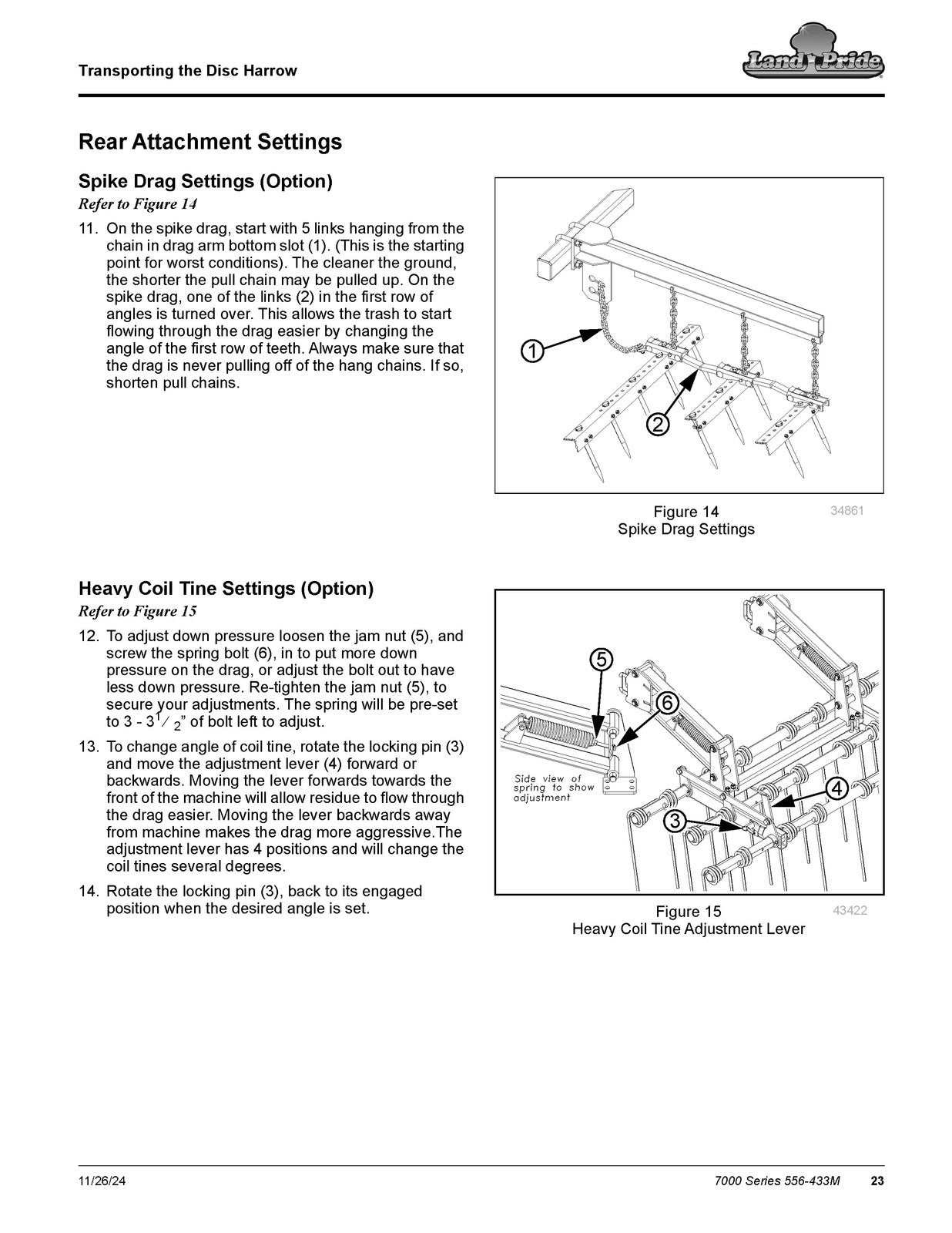 LAND PRIDE DH7100 Series Disc Harrows Operators Manual - WIRE BOUND - COVERS
