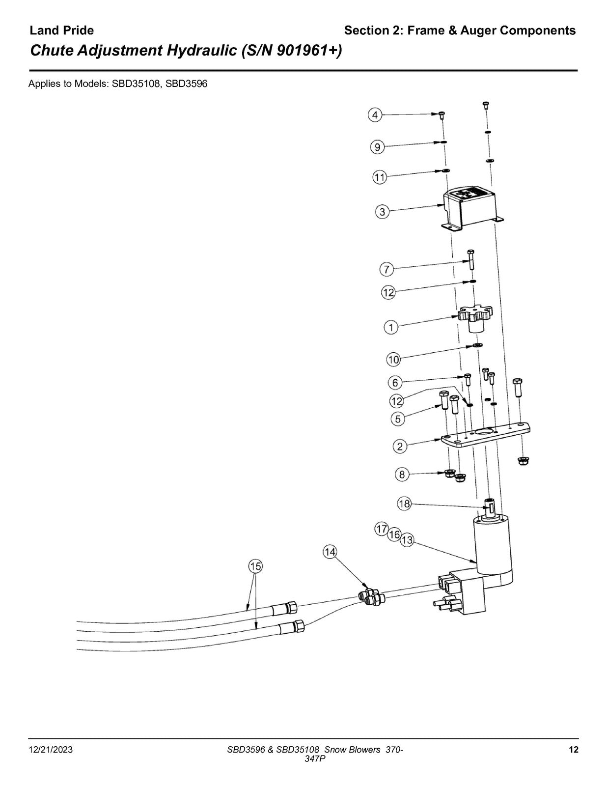LAND PRIDE SBD3596 Series Snow Blowers Parts Manual 2023 - WIRE BOUND - COVERS