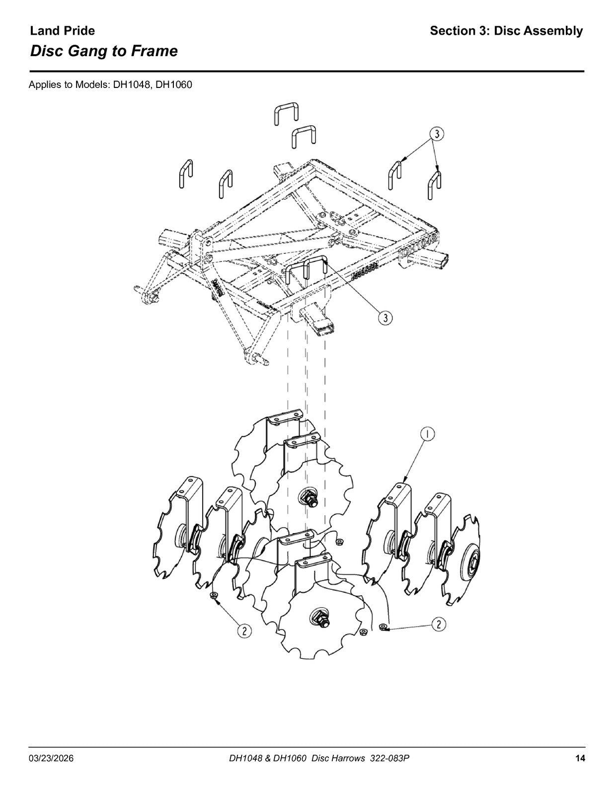 LAND PRIDE DH10 Series Disc Harrows Parts Manual 2026 - WIRE BOUND - COVERS