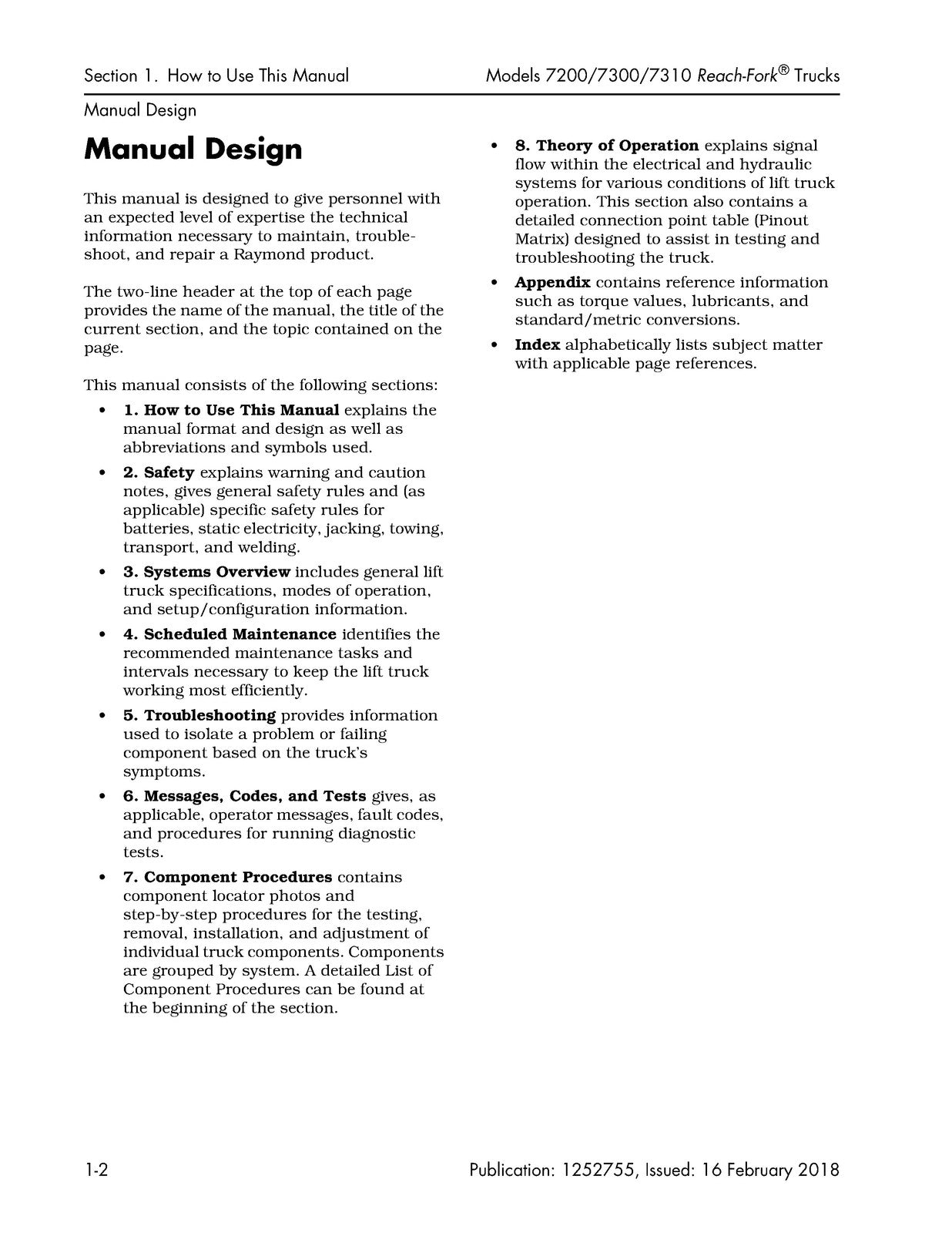RAYMOND 7200 7300 7310 Reach-Fork Truck Maintenance Manual 2018, FOLDOUTS