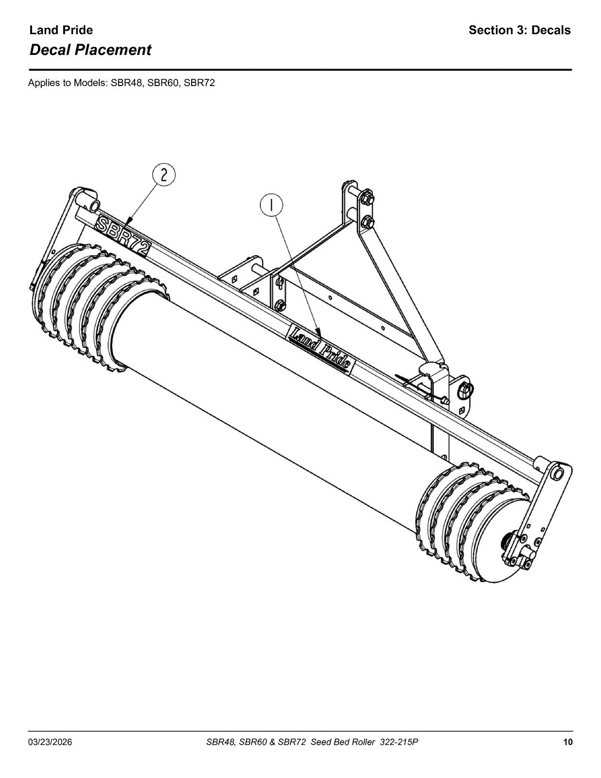 LAND PRIDE SBR Series Seed Bed Rollers Parts Manual 2026 - WIRE BOUND - COVERS