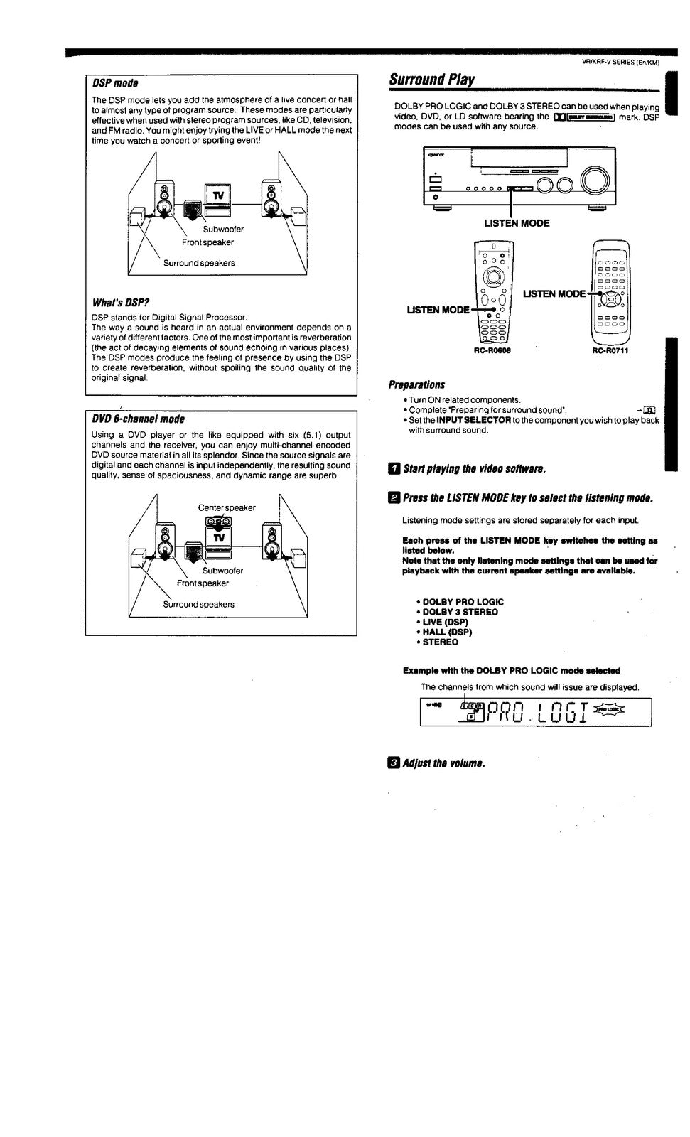 KENWOOD VR-306 305 355 KRF-V6020 5020 Audio Video Instruction Manual - BOUND