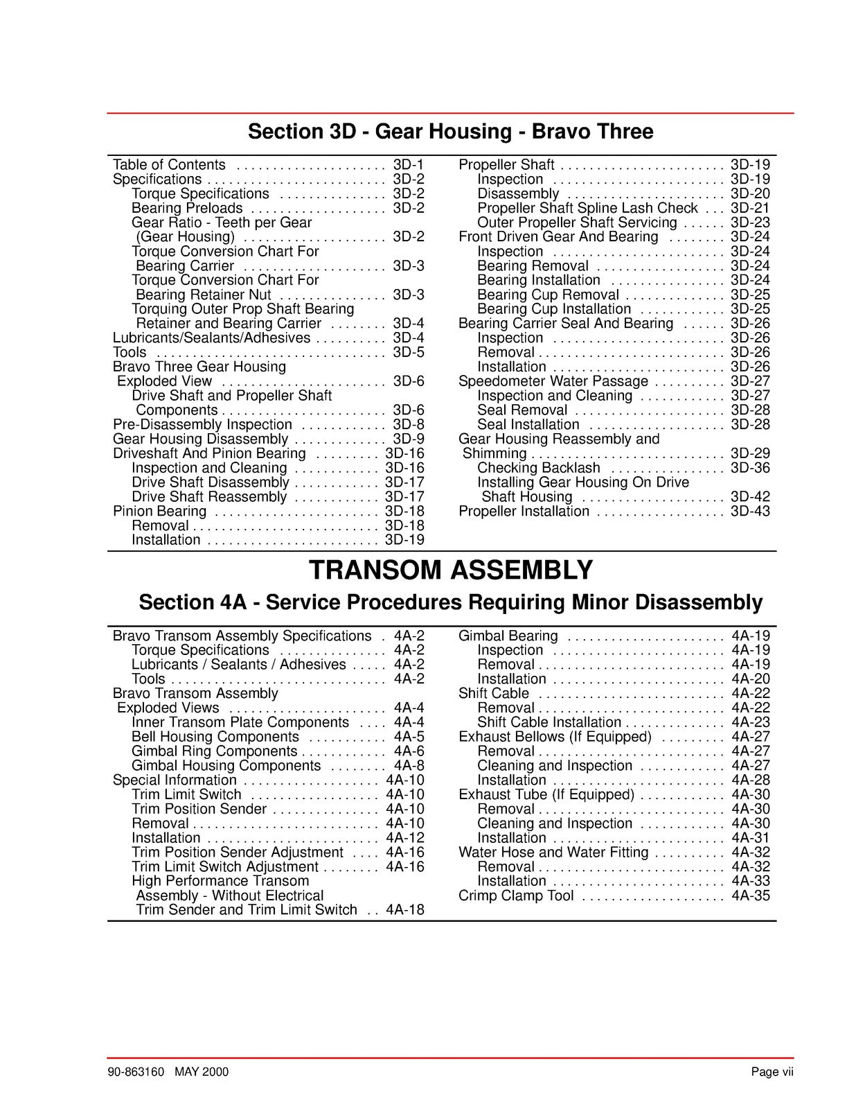 MERCURY MERCRUISER Bravo Sterndrives Service Manual 2000 - WIRE BOUND - COVERS