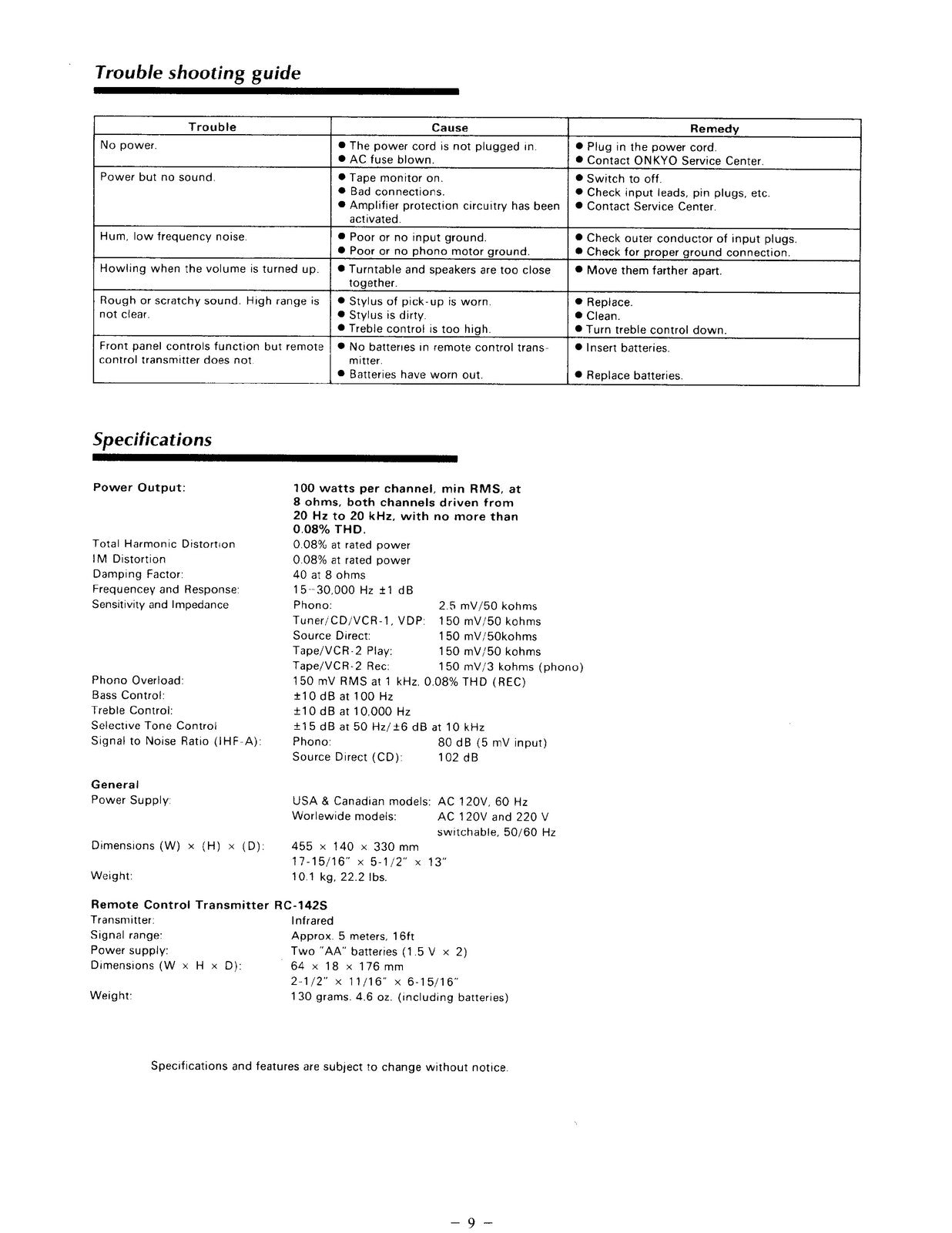 ONKYO A-RV401 Integrated Stereo Amplifier Instruction Manual - WIRE BOUND