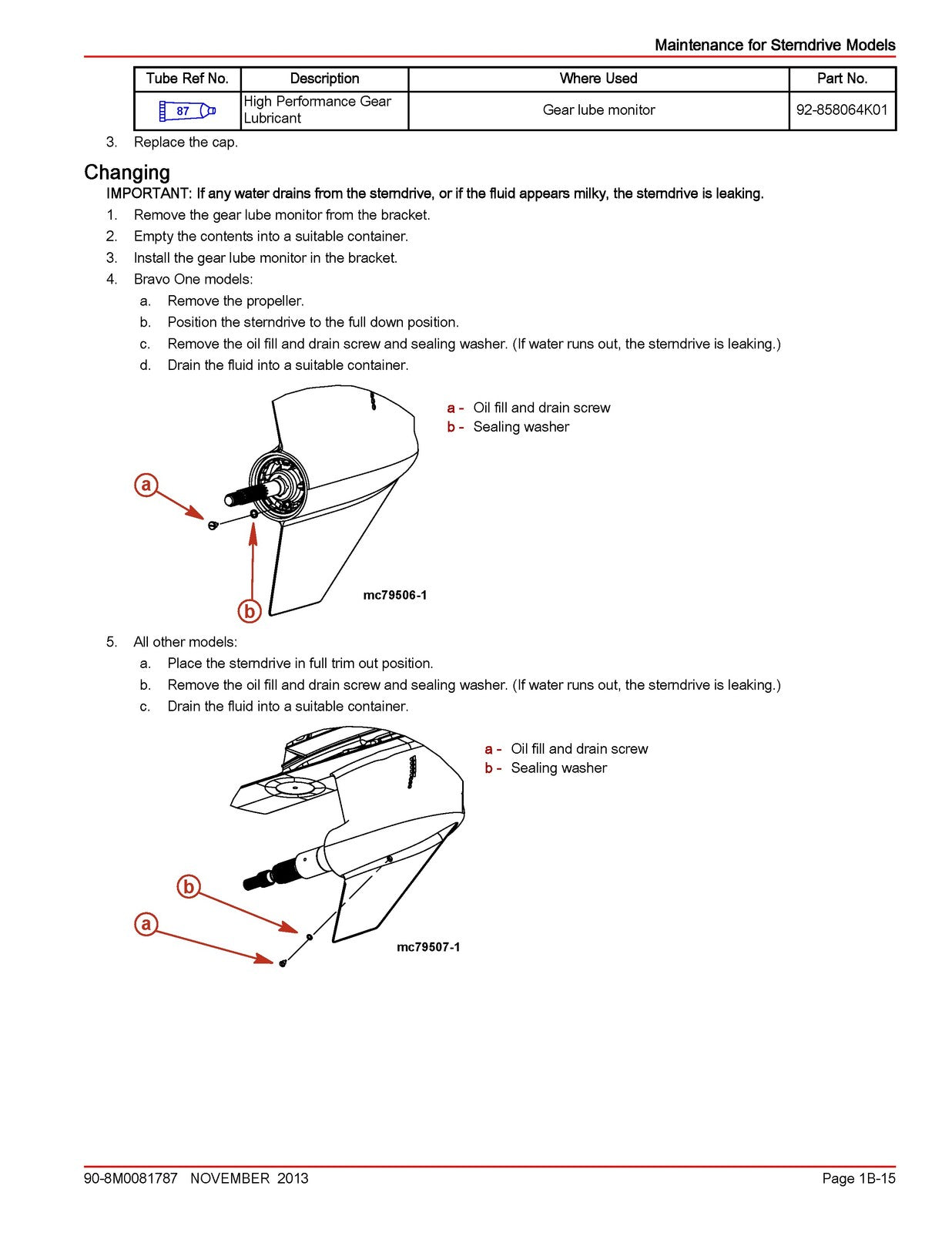 MERCURY MERCRUISER Sterndrive Models Maintenance Manual Section 1B - WIRE BOUND