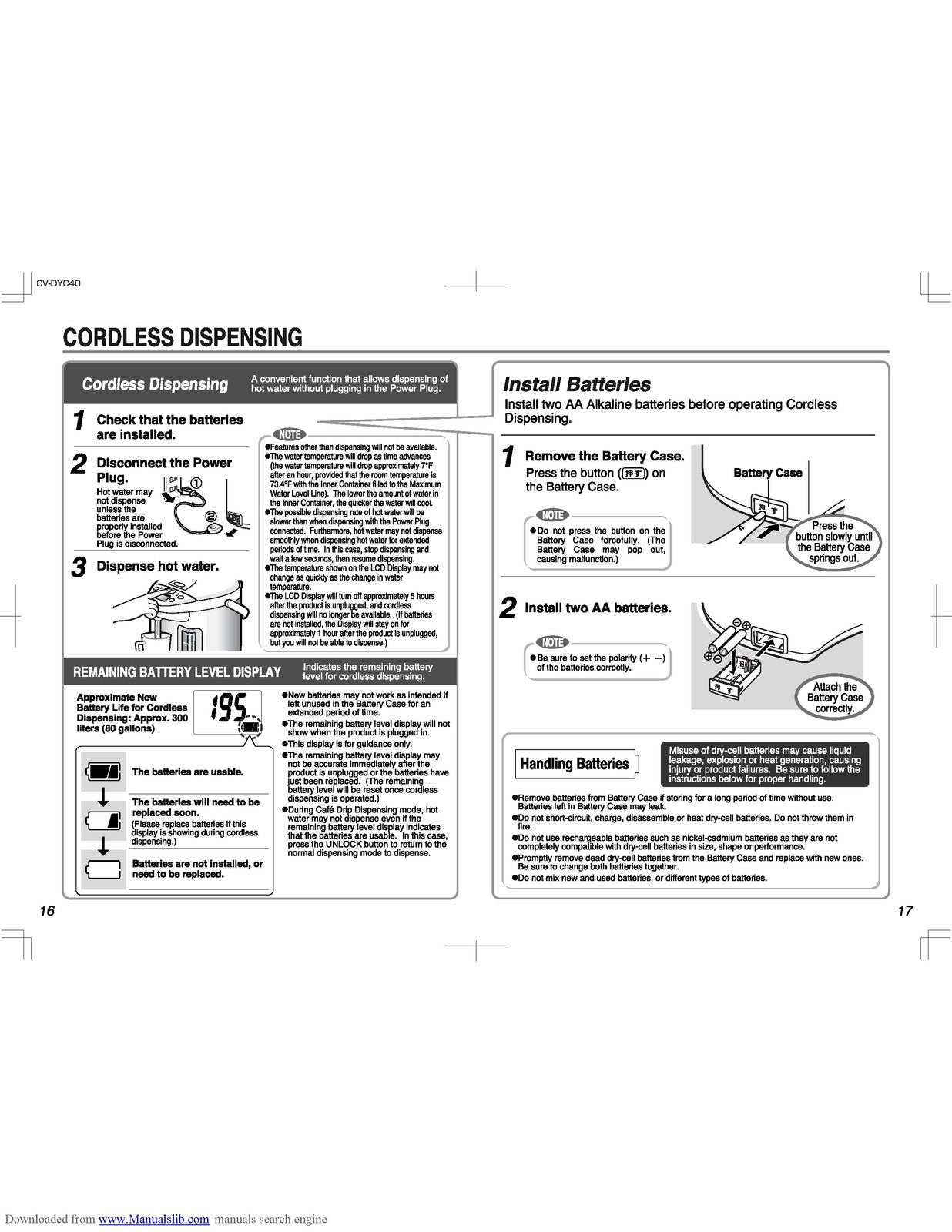 ZOJIRUSHI CV-DYC40 VE Hybrid Water Boiler Operating Instructions Manual - BOUND