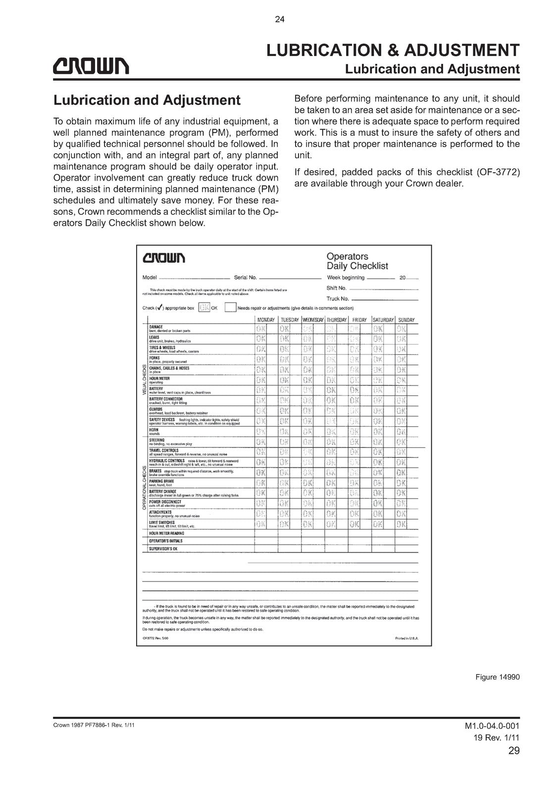 CROWN FC4000 Series Service Maintenance Manual - STEEL WIRE BOUND - TOUGH COVERS