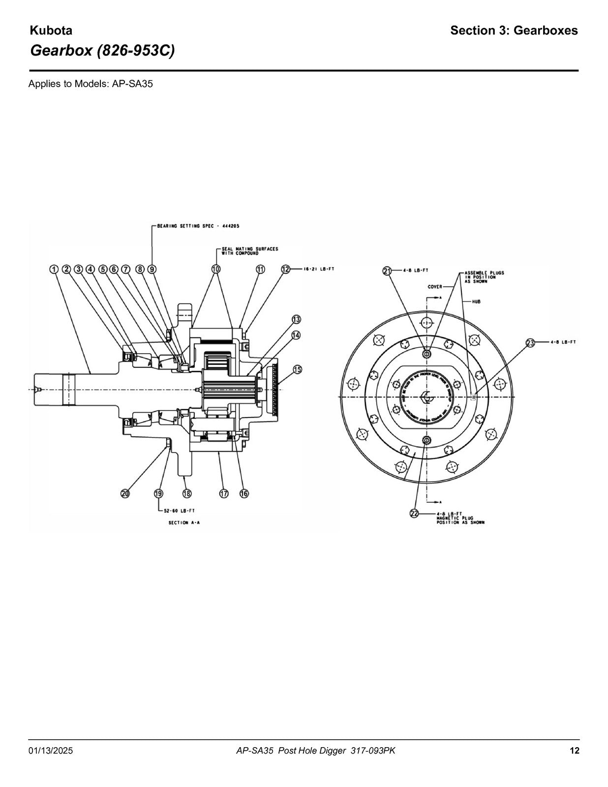 LAND PRIDE SA35 Series Post Hole Diggers Parts Manual 2025 - WIRE BOUND - COVERS