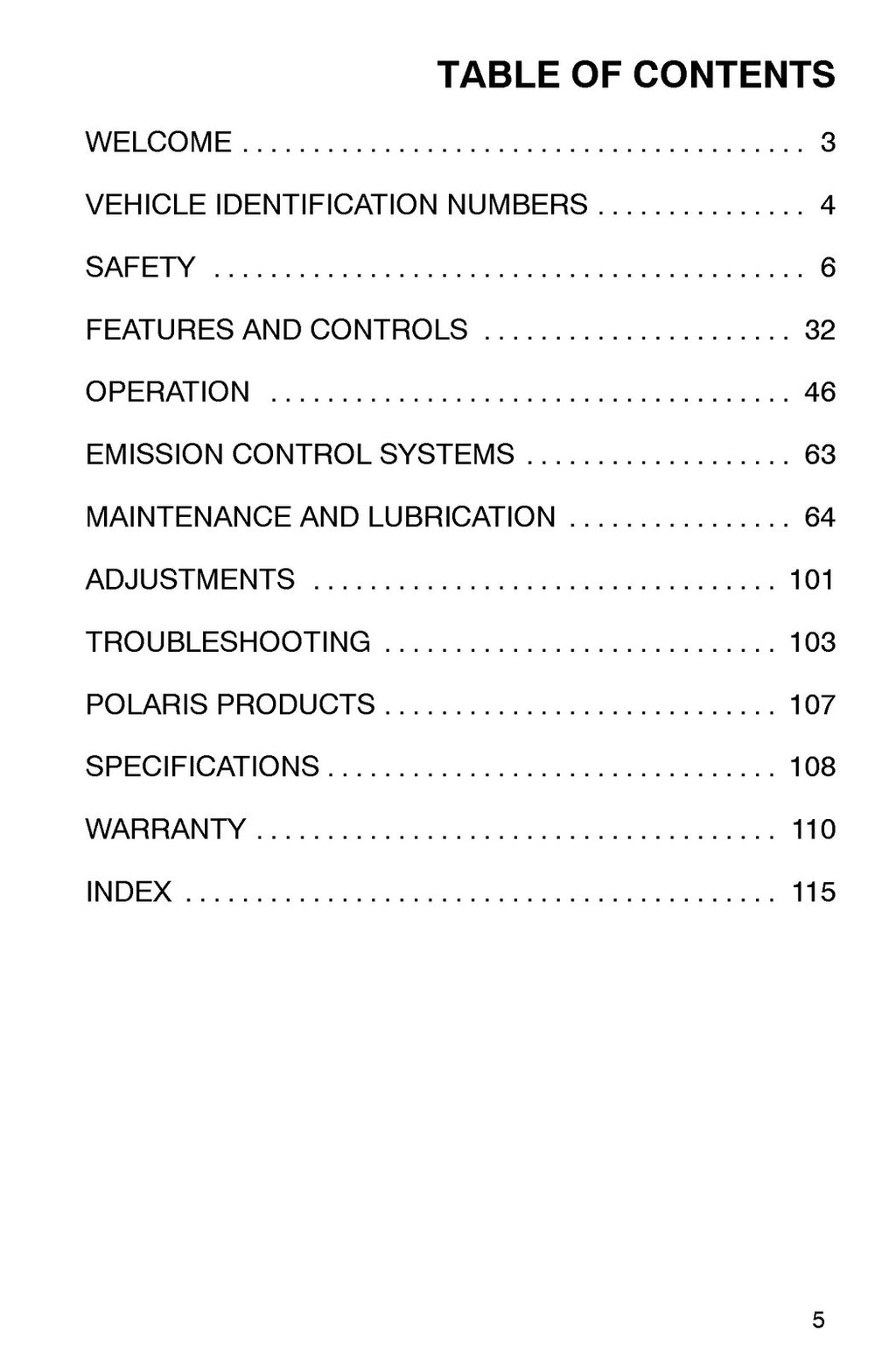 POLARIS 700 EFI 2005 Owners Manual - BOUND - COVERS - XL FOLDOUT PAGES