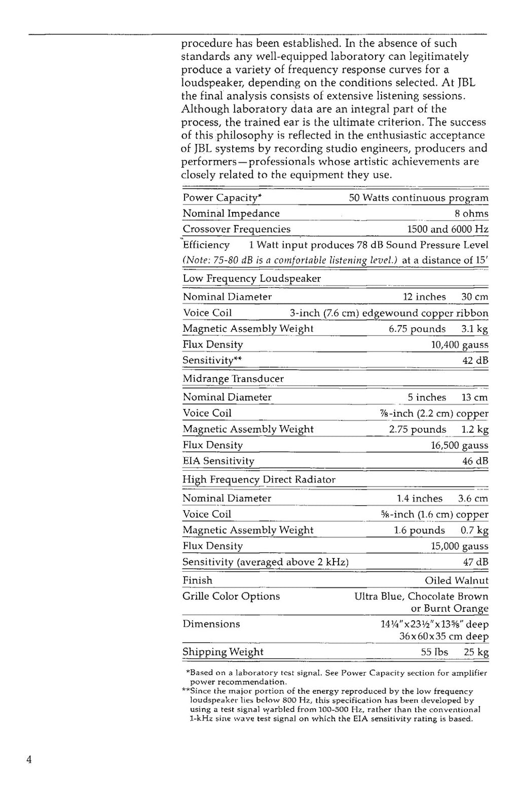 JBL L100 Century Speakers Instruction Manual - STEEL WIRE BOUND - TOUGH COVERS