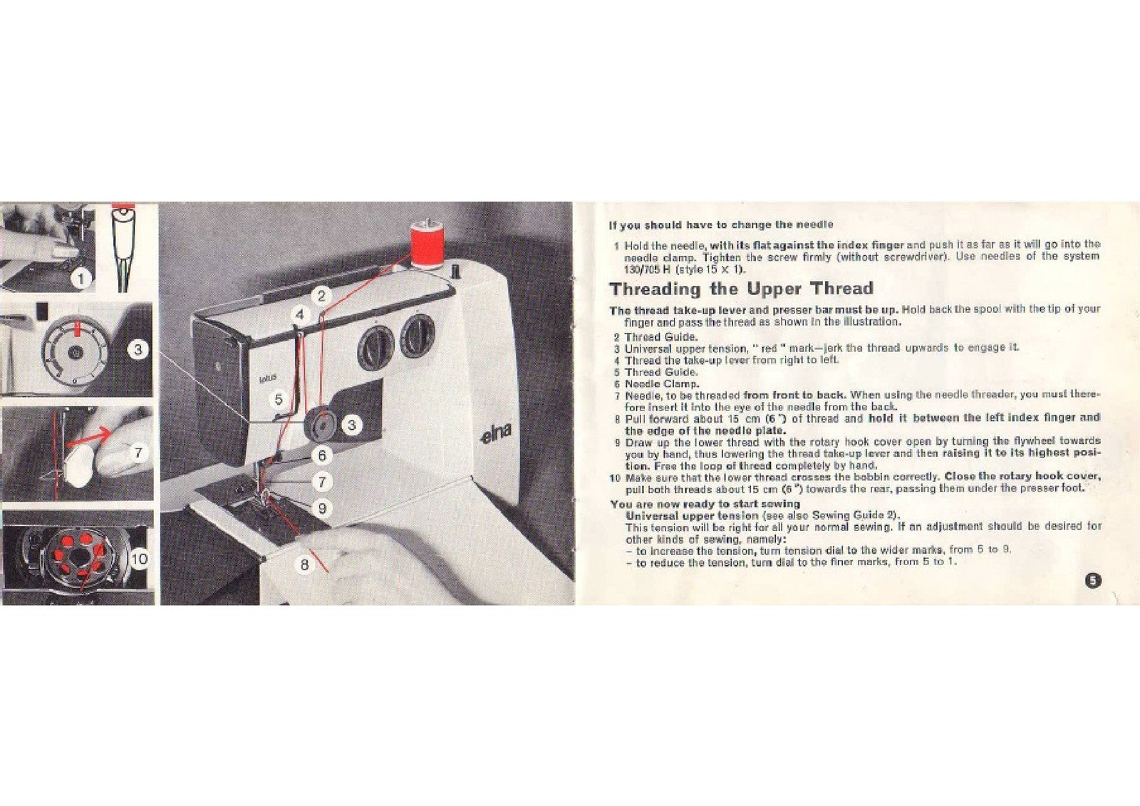 ELNA Lotus Sewing Machine Instruction Manual - STEEL WIRE BOUND - TOUGH COVERS