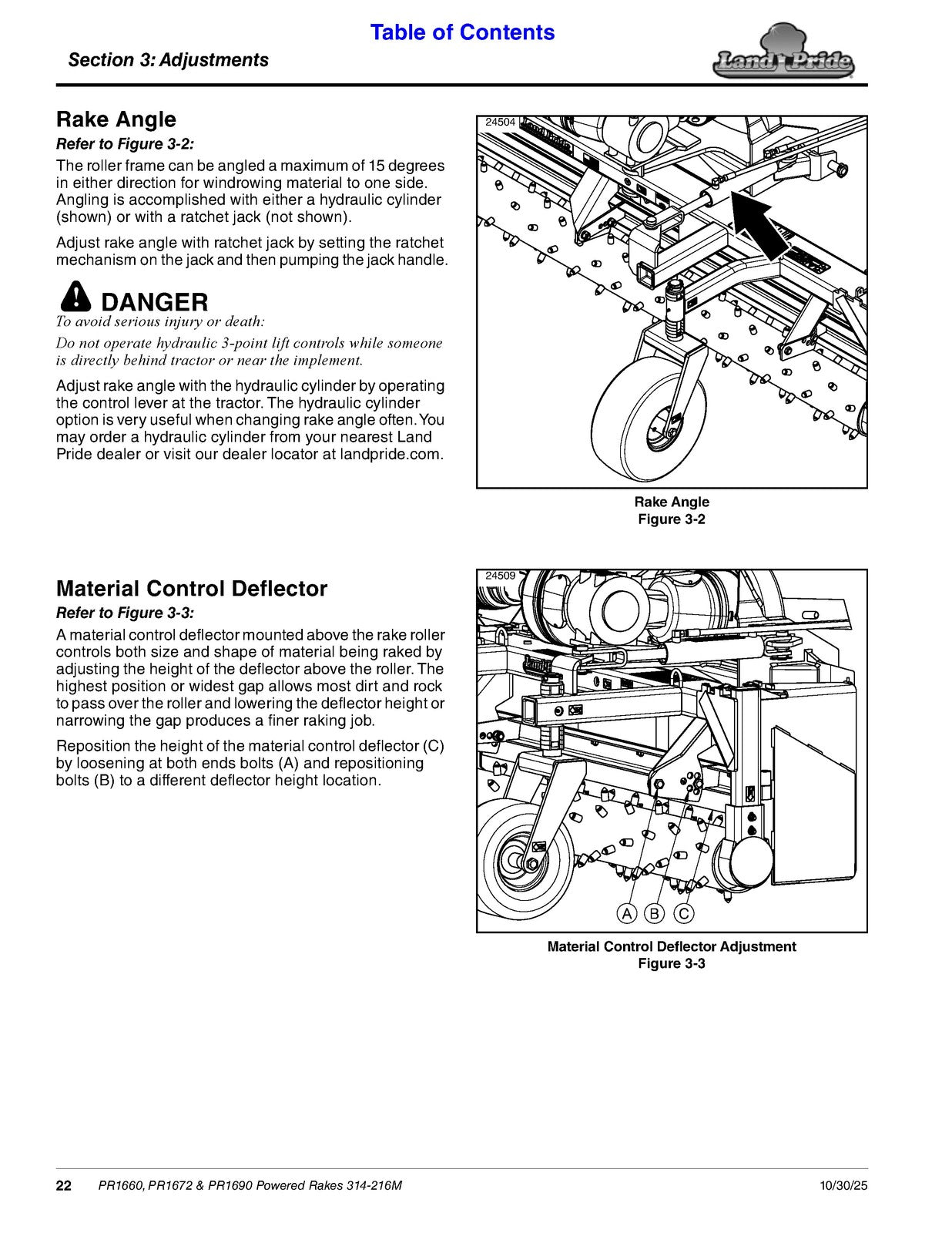 LAND PRIDE PR16 Series Powered Rakes Operators Manual - WIRE BOUND - COVERS