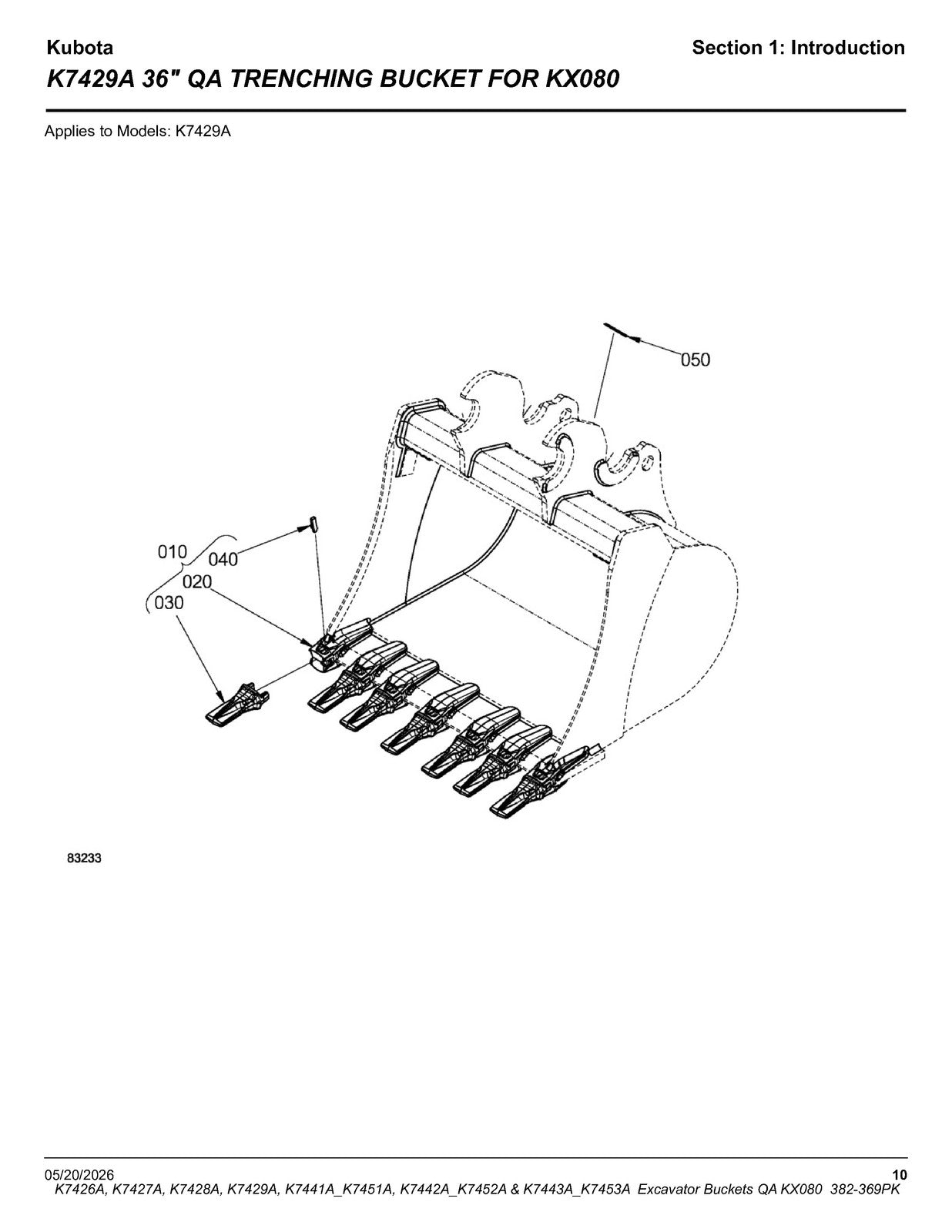 LAND PRIDE K74XX KX080 K-series Excavator Buckets Parts Manual 2026 - WIRE BOUND