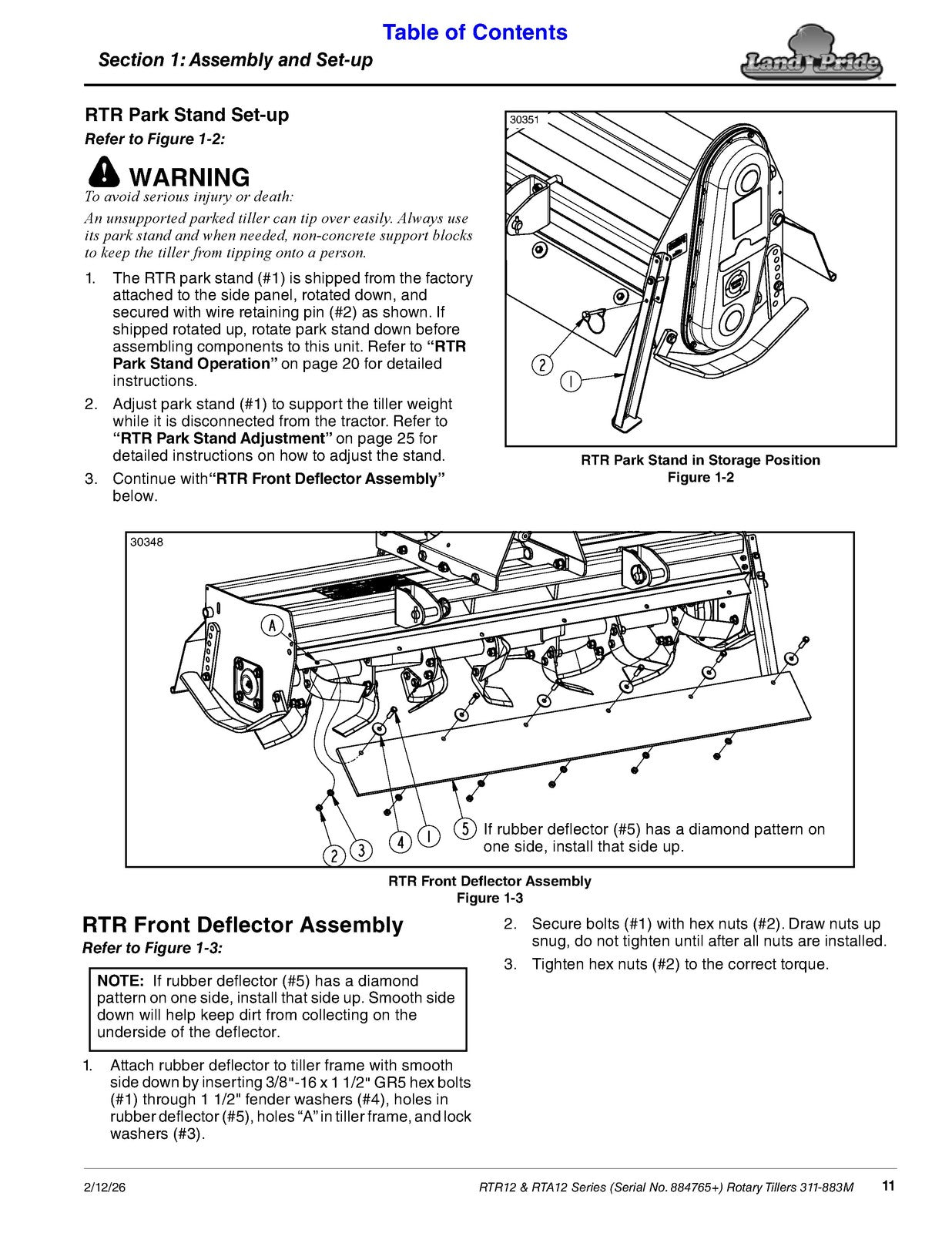 LAND PRIDE RTA12 Series Forward Rotation Rotary Tillers Operators Manual - BOUND