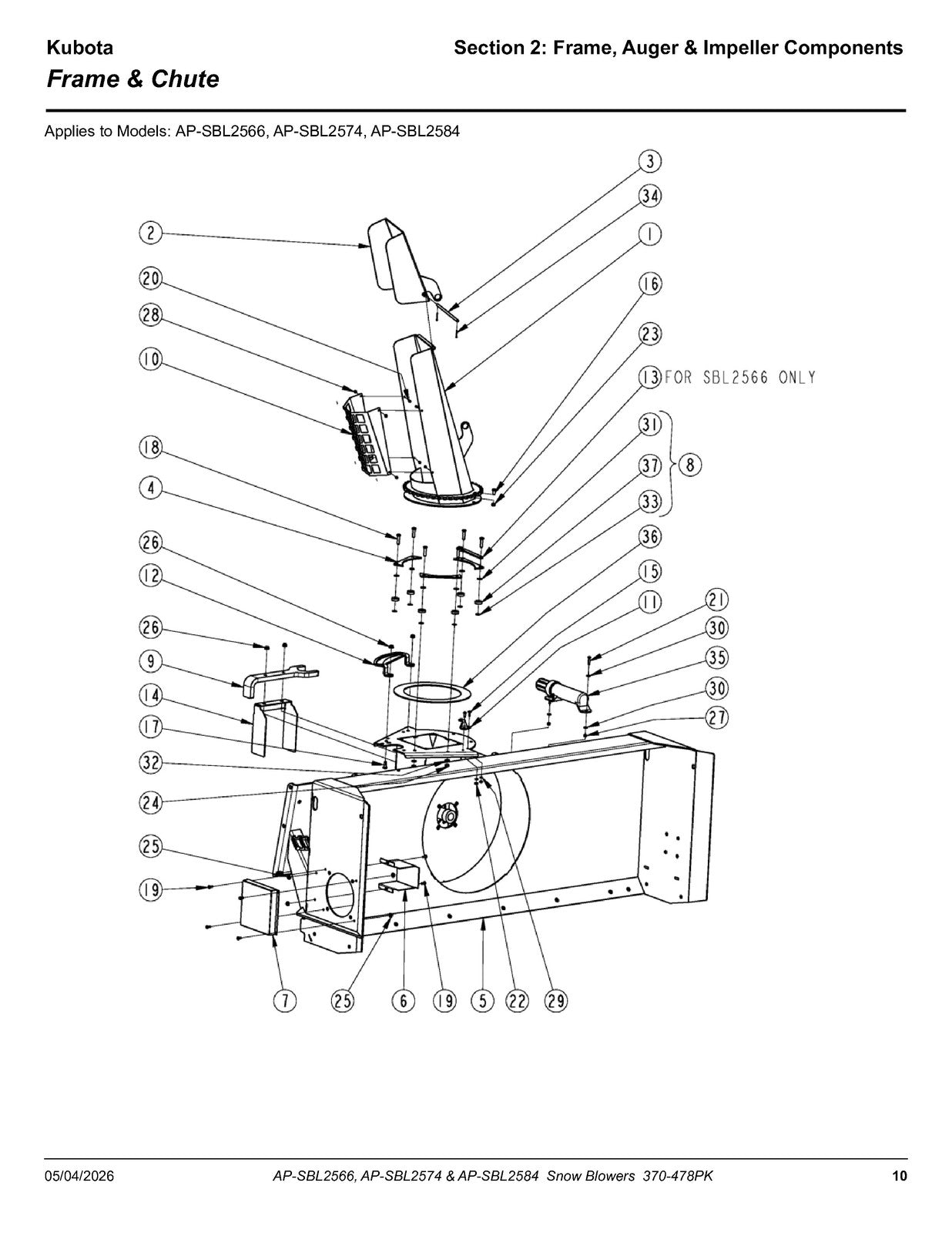 LAND PRIDE SBL25 Series Snow Blowers Parts Manual 2026 - WIRE BOUND - COVERS