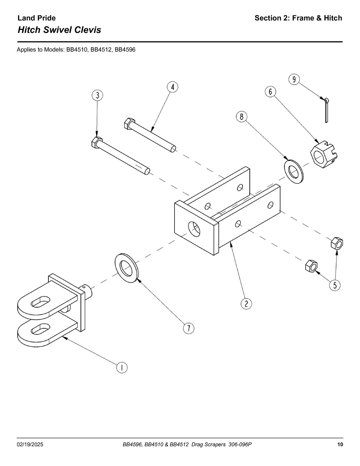 LAND PRIDE BB45 Series Drag Scrapers Parts Manual 2025 - WIRE BOUND - COVERS